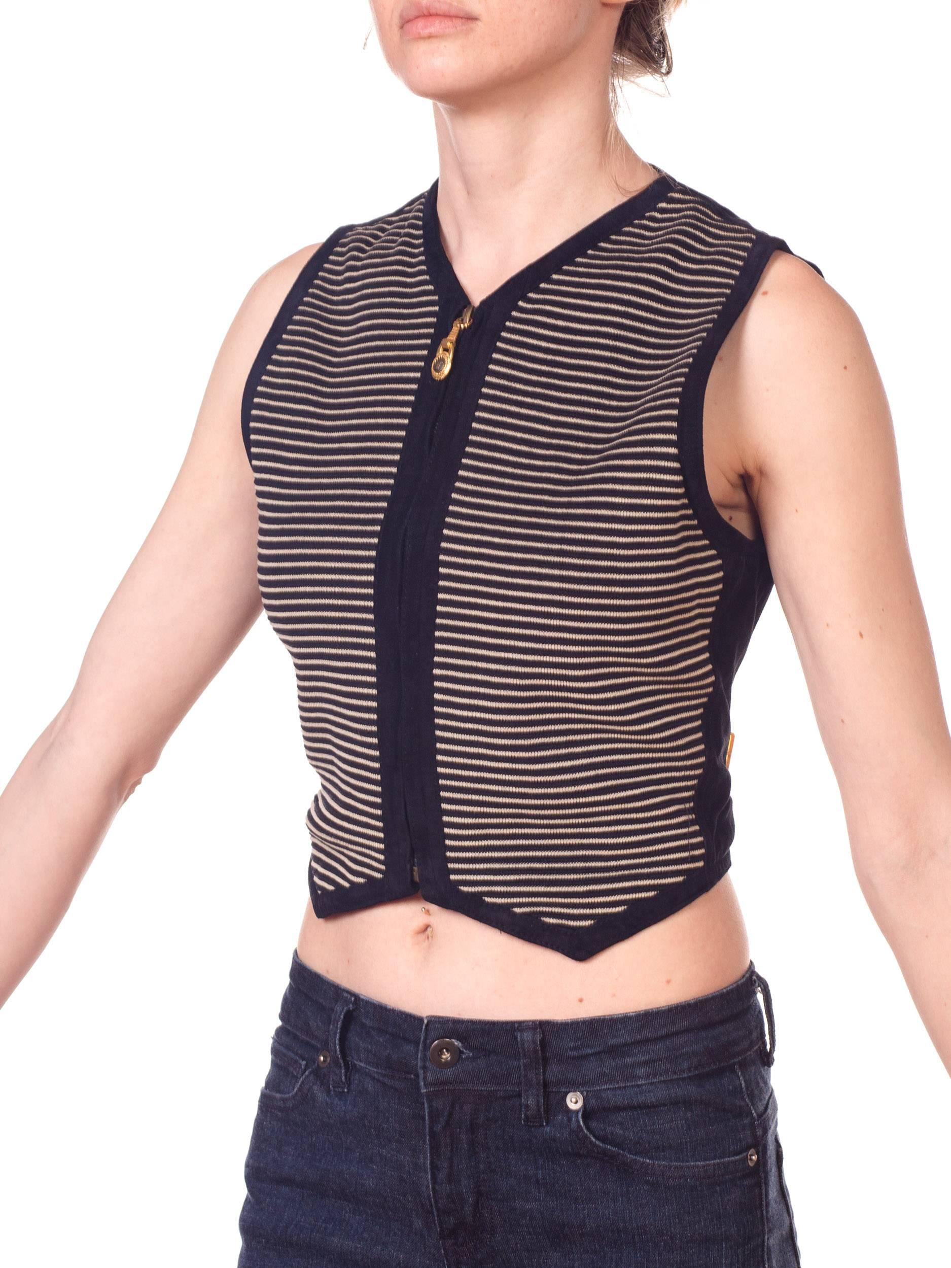 Black Gianni Versace Striped Suede Buckle Vest