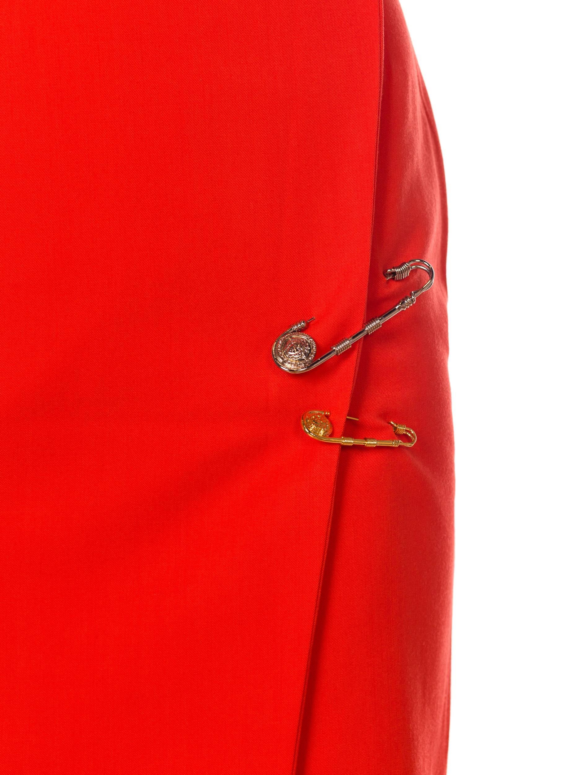 Gianni Versace 1990s Punk Collection orange Safety Pin Skirt