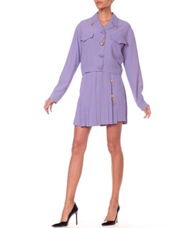1990S GIANNI VERSACE Lilac Rayon Blend Crepe Safety Pin Suit Skirt