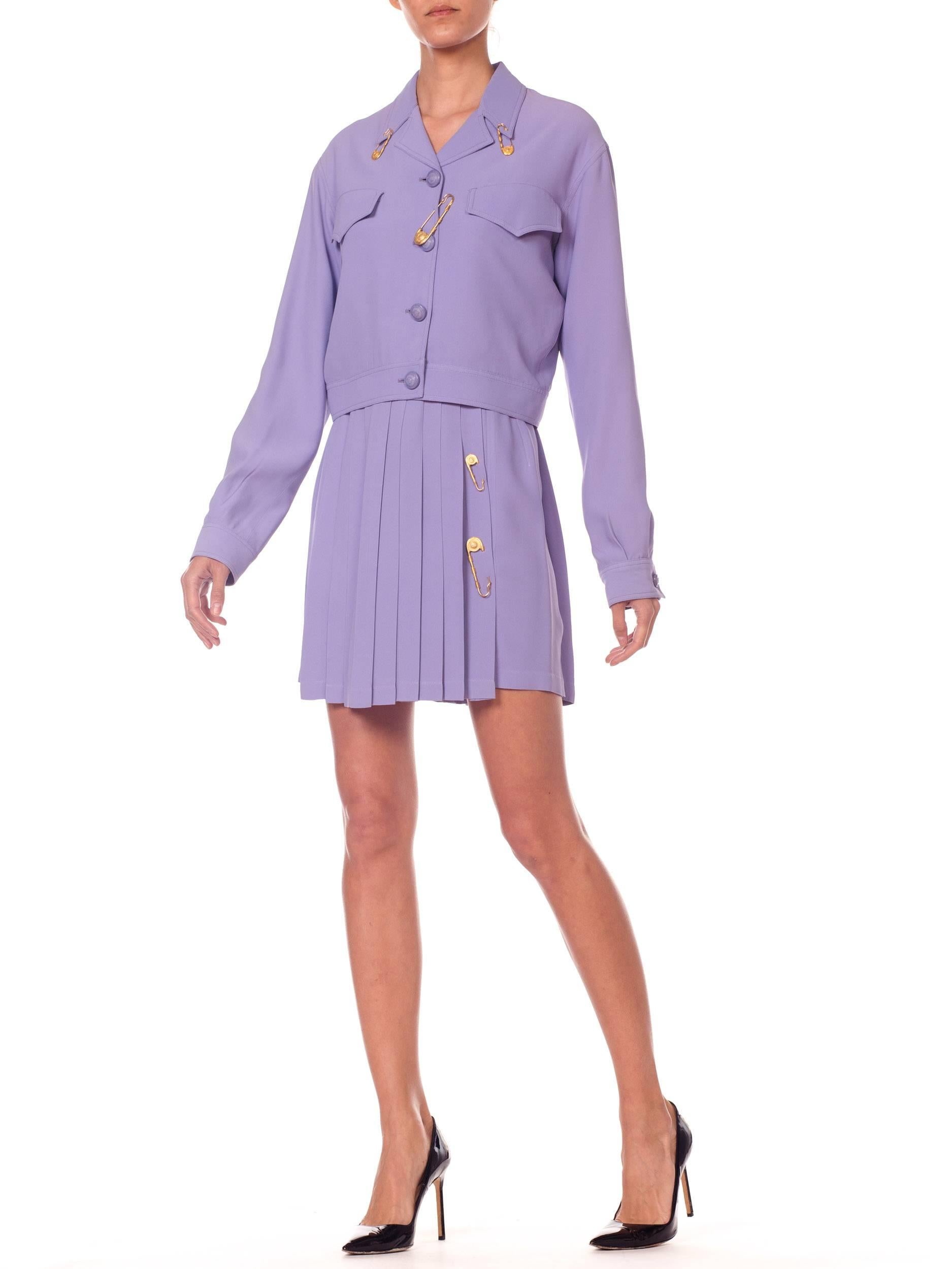 1990S GIANNI VERSACE Lilac Rayon Blend Crepe Safety Pin Suit Skirt 1