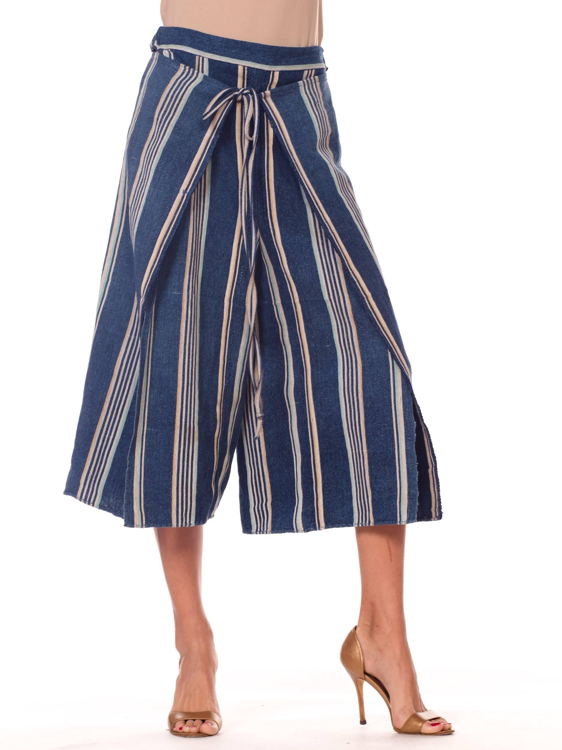 Blue and White Striped Handwoven African Indigo Wrap Pants
Thai pants with elastic in waist band