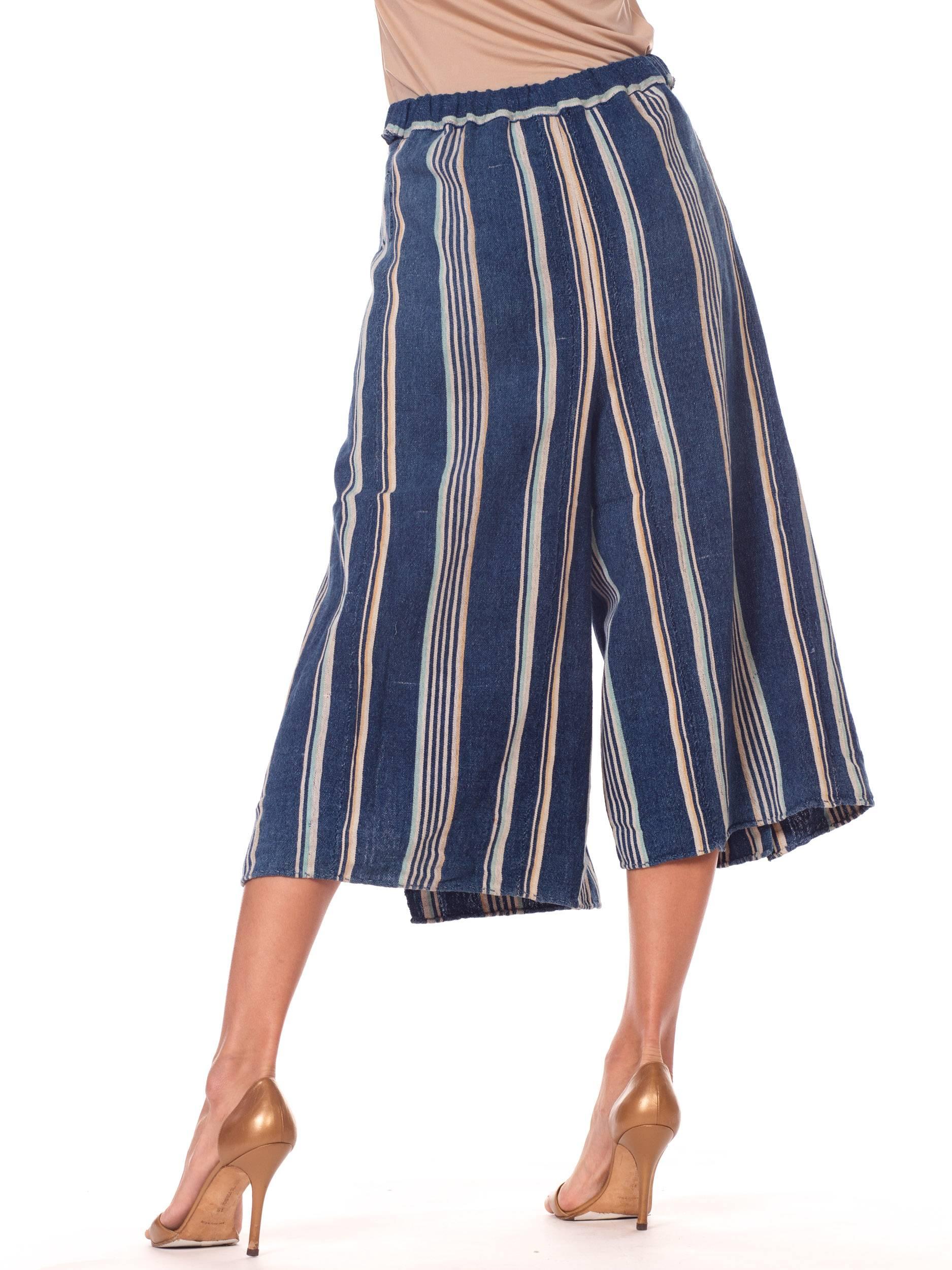 Women's or Men's Morphew Blue and White Striped Handwoven African Indigo Wrap Pants