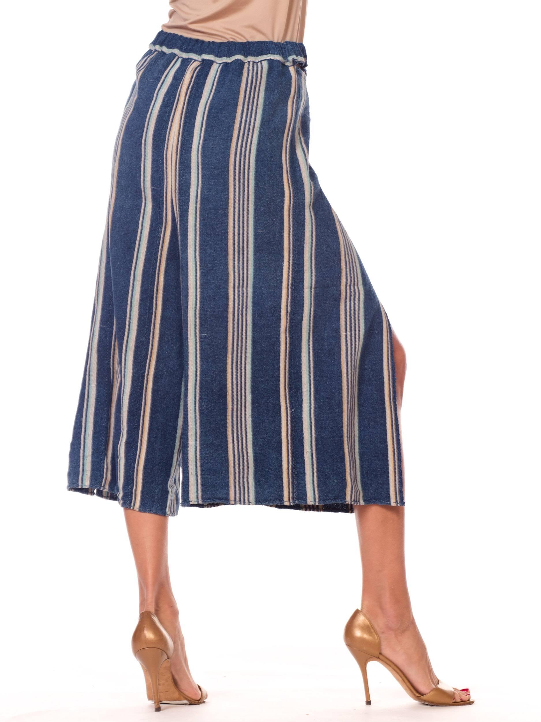 Morphew Blue and White Striped Handwoven African Indigo Wrap Pants 1