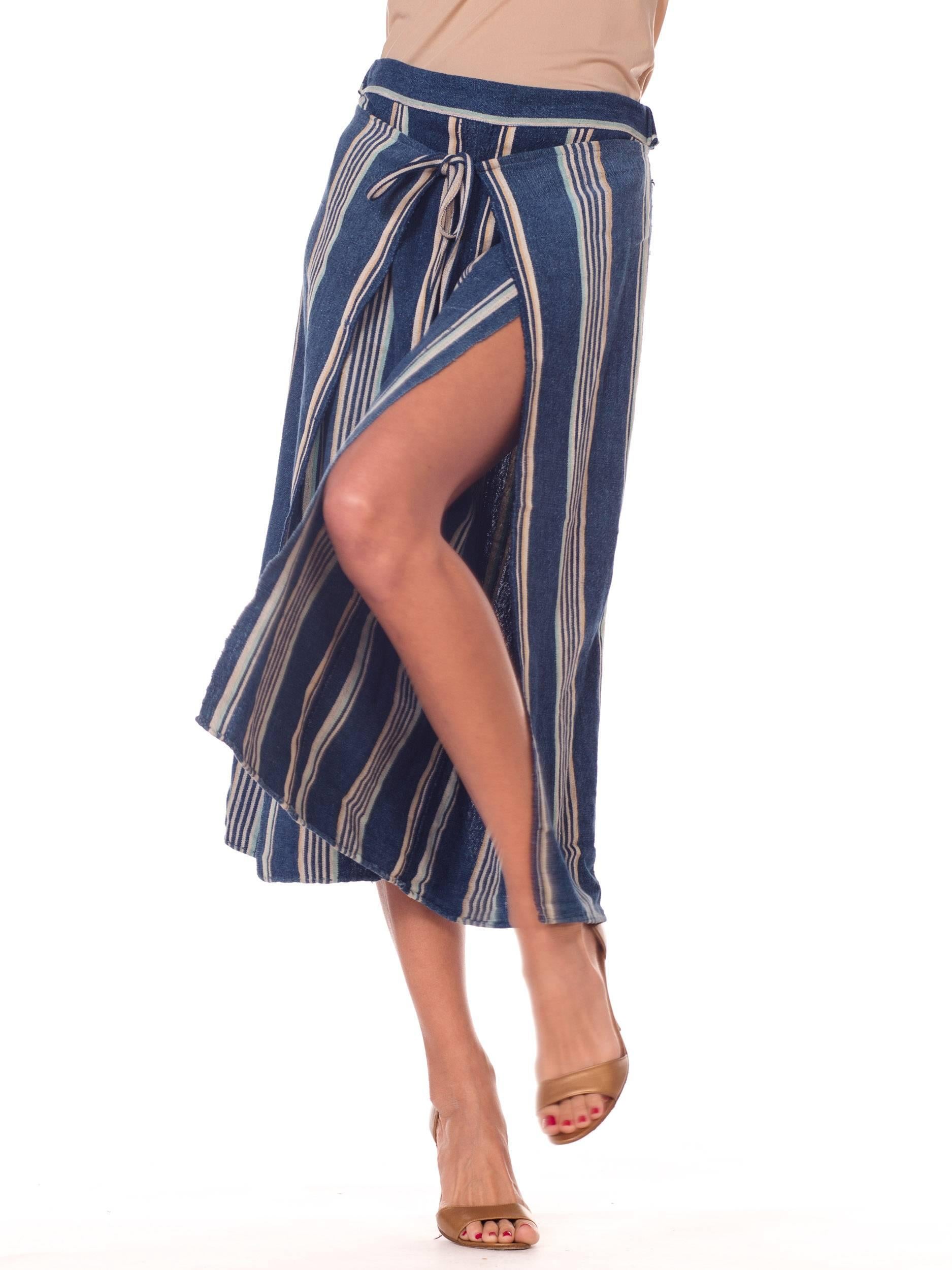 Morphew Blue and White Striped Handwoven African Indigo Wrap Pants 3