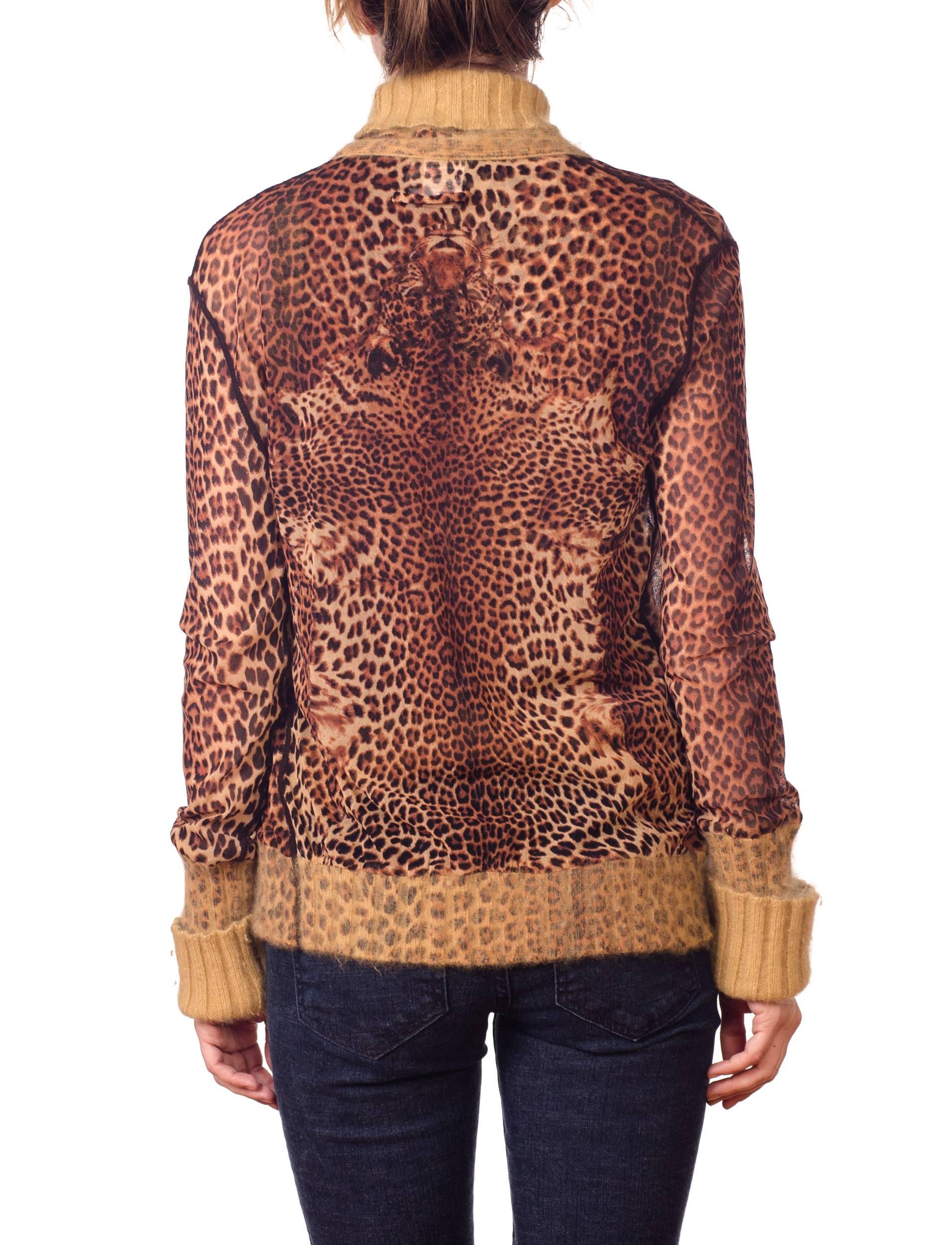 2000S JEAN PAUL GAULTIER Leopard Mesh Top And Cardigan Ensemble With Angora Trim 1