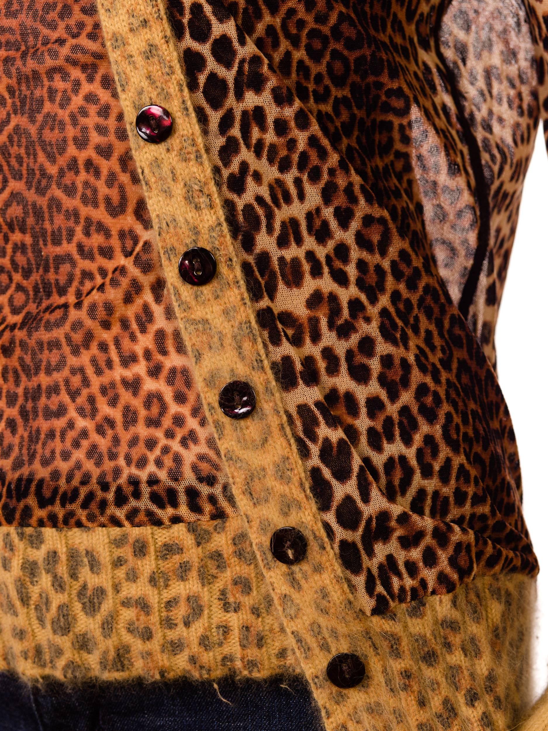 2000S JEAN PAUL GAULTIER Leopard Mesh Top And Cardigan Ensemble With Angora Trim 2