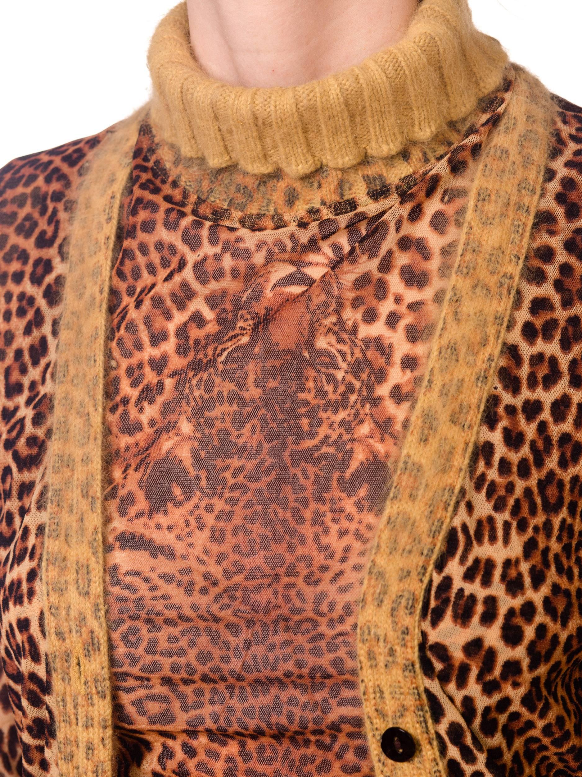 2000S JEAN PAUL GAULTIER Leopard Mesh Top And Cardigan Ensemble With Angora Trim 3
