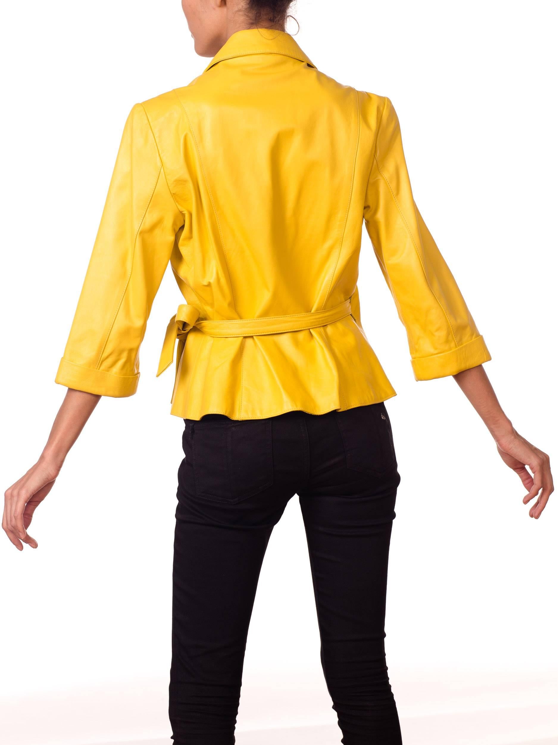 1980s Yellow Leather Wrap Front Shirt Jacket  1