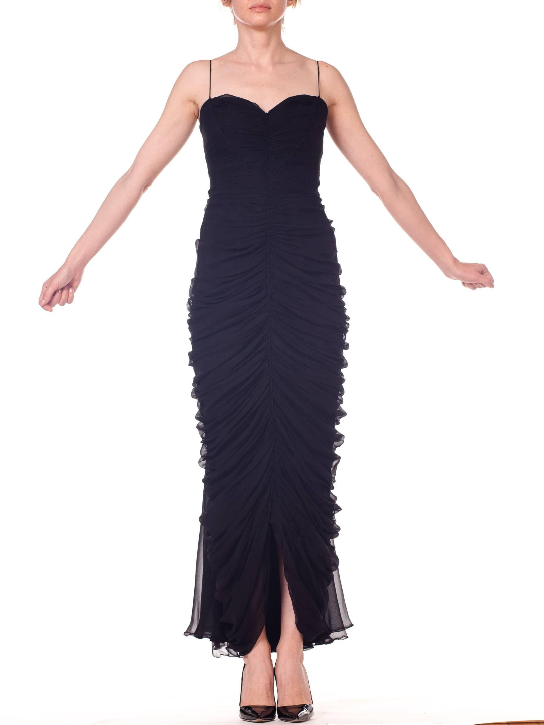 1950S BETTY LYNNE Black Silk Chiffon Demi-Couture Bombshell Evening Gown For Sale 5