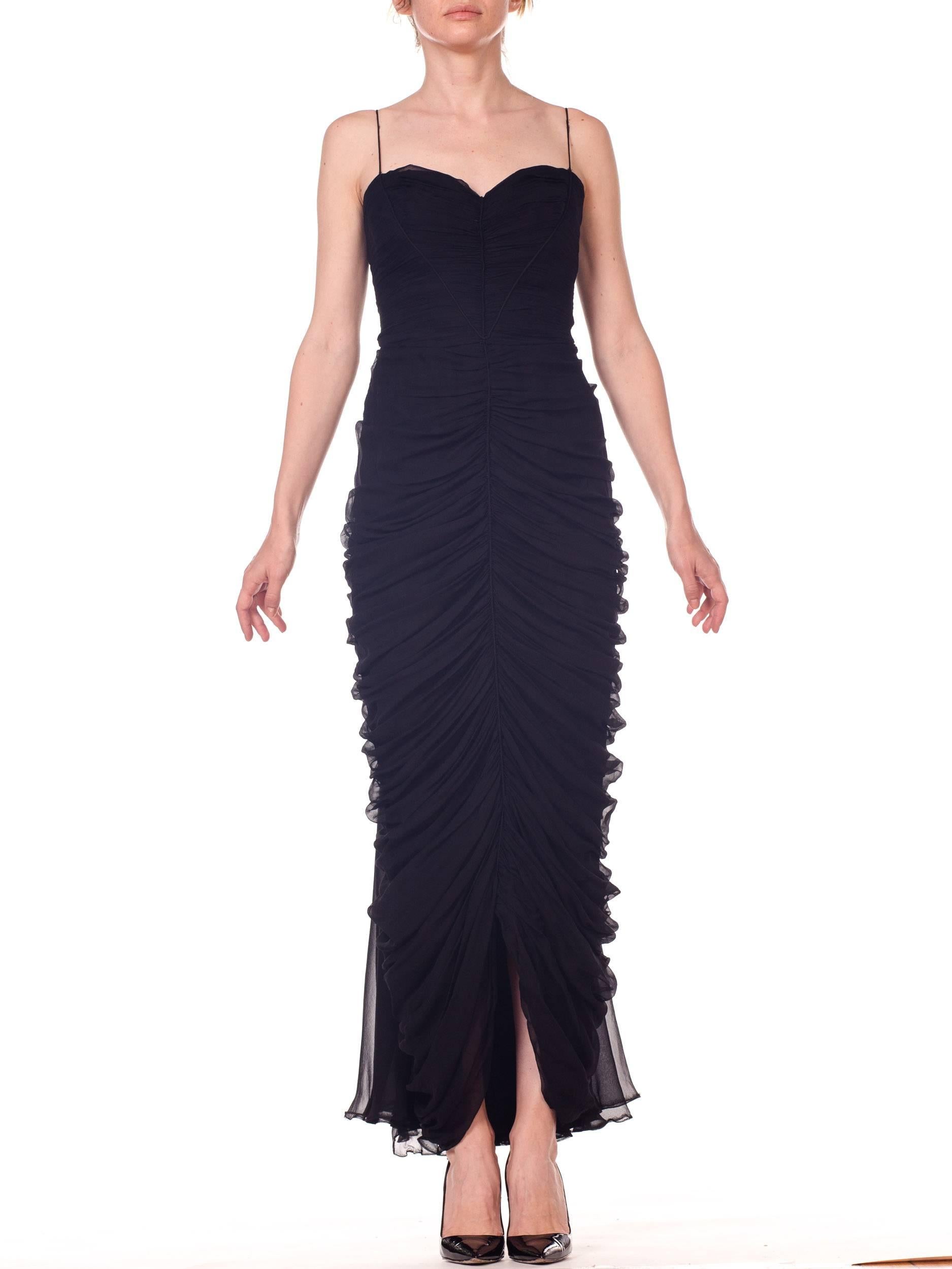 1950S BETTY LYNNE Black Silk Chiffon Demi-Couture Bombshell Evening Gown For Sale 1