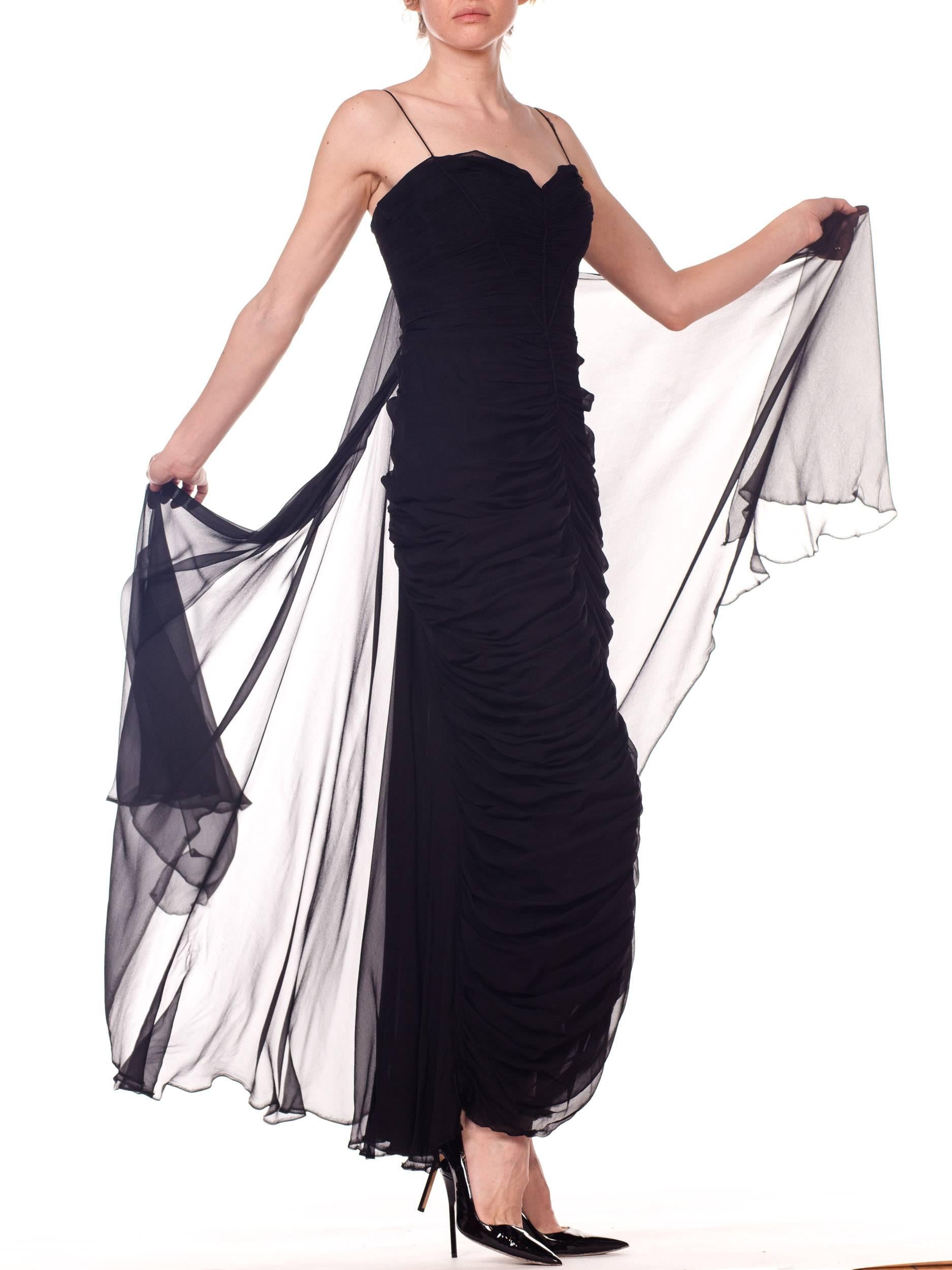 Women's 1950S BETTY LYNNE Black Silk Chiffon Demi-Couture Bombshell Evening Gown For Sale