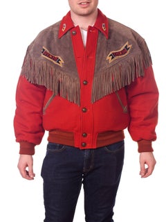 Kansai Yamamoto Wolljacke in Burnt Orange mit Fransendetails aus Leder