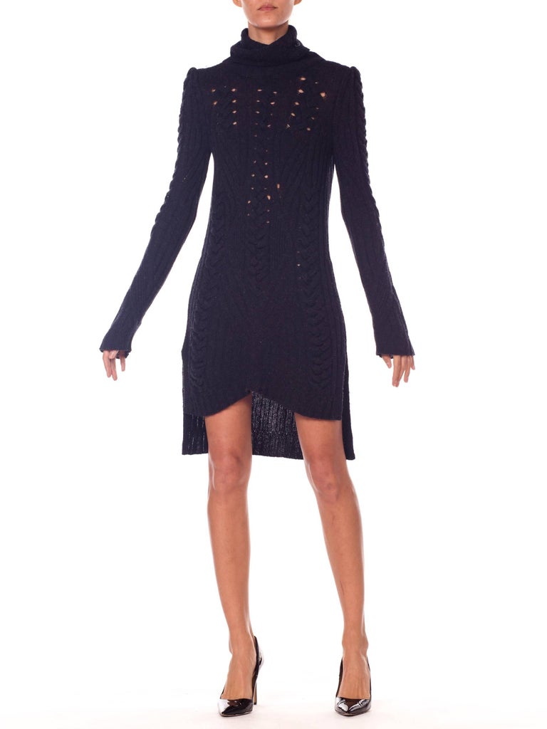 Charcoal Grey Celine Knit Sweater Turtleneck Dress For Sale at 1stdibs