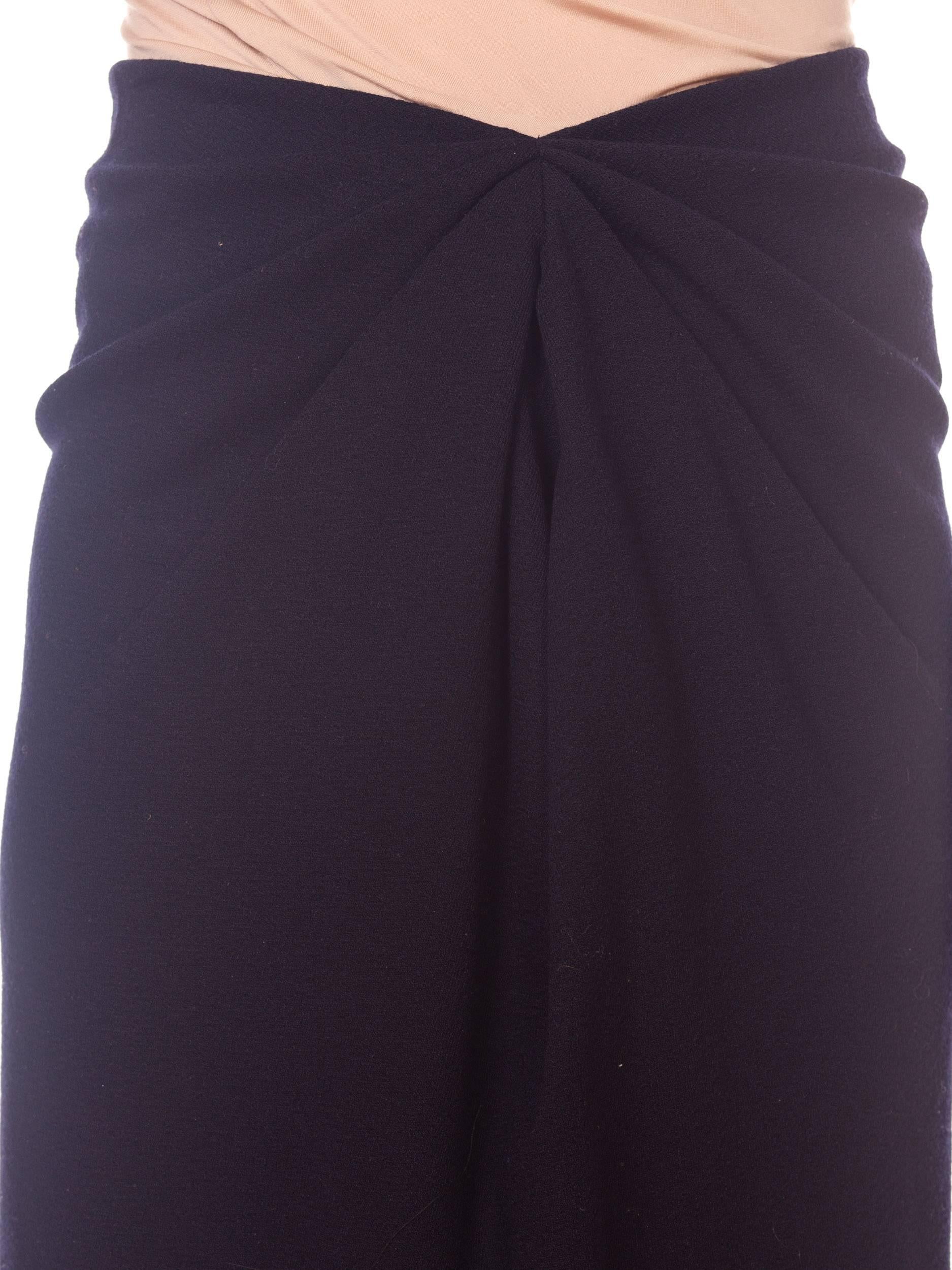 1980S DONNA KARAN Black Wool Jersey 40S Film Noir Style Skirt With Elastic Waist For Sale 5