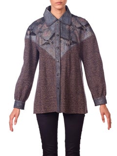 Roberto Cavalli Knit Sweater Jacket with Bird Printed Suede Panels