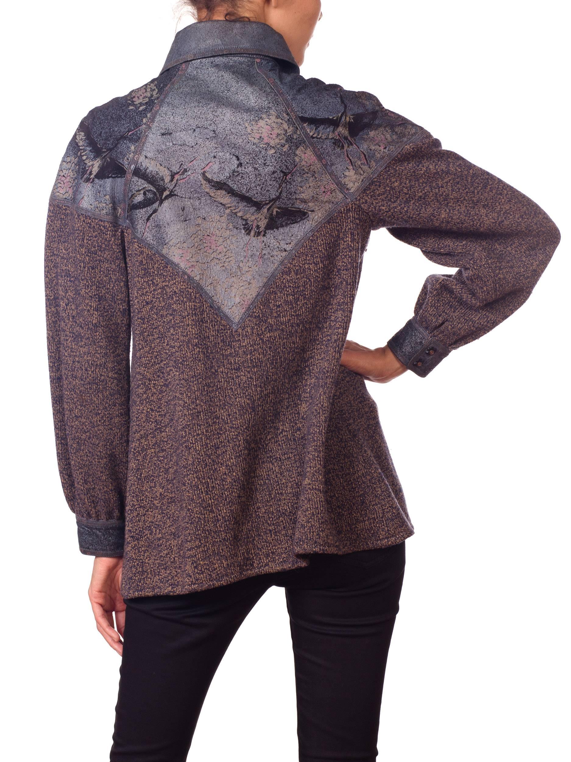 Roberto Cavalli Knit Sweater Jacket with Bird Printed Suede Panels 3