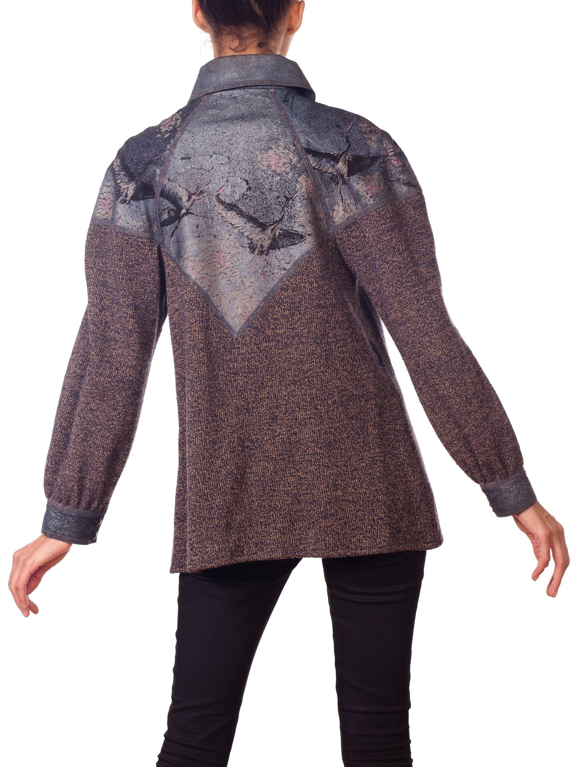 Roberto Cavalli Knit Sweater Jacket with Bird Printed Suede Panels 2