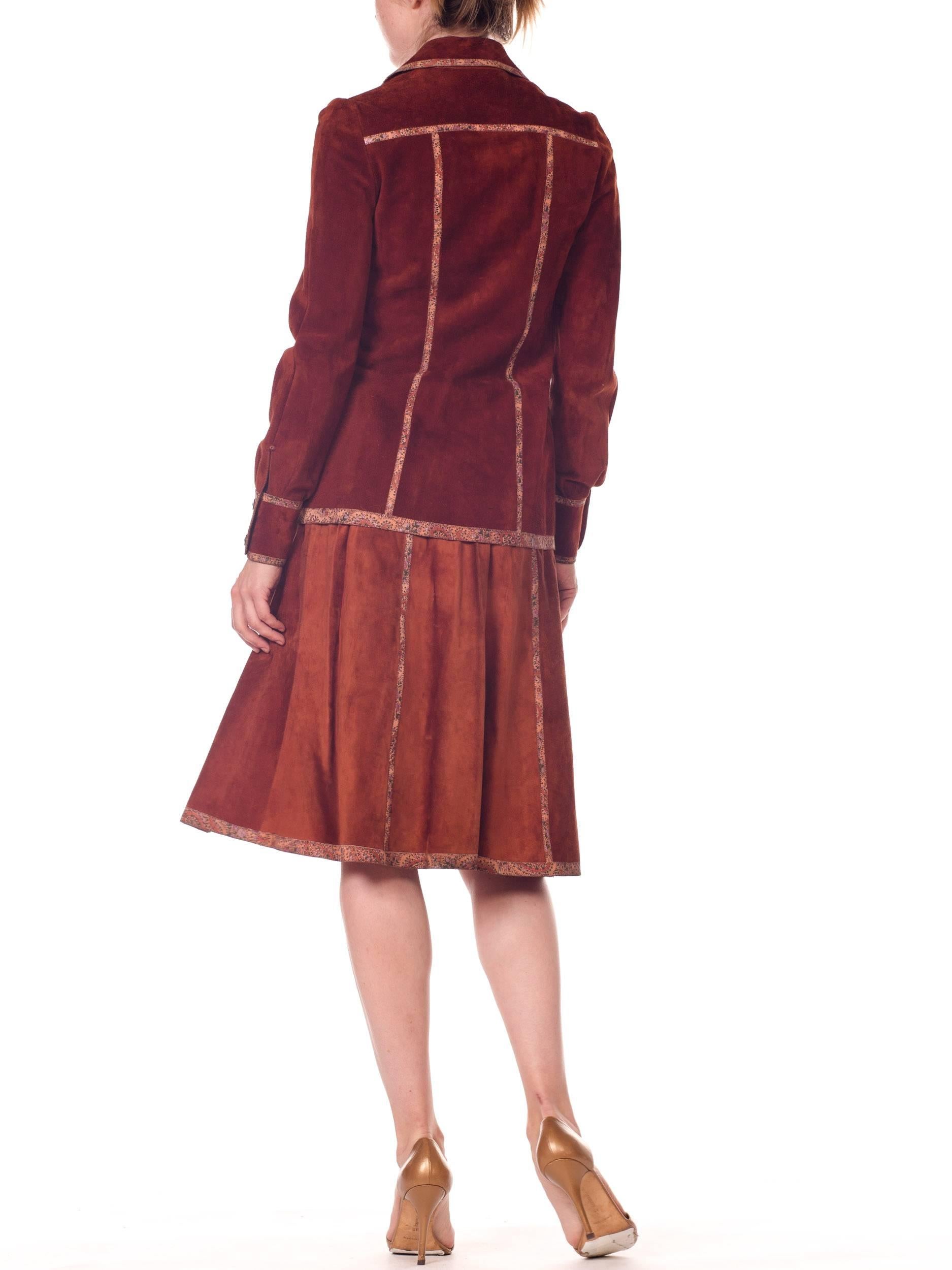 Roberto Cavalli Cognac Suede with Print Panels Jacket and Skirt Set In Excellent Condition In New York, NY