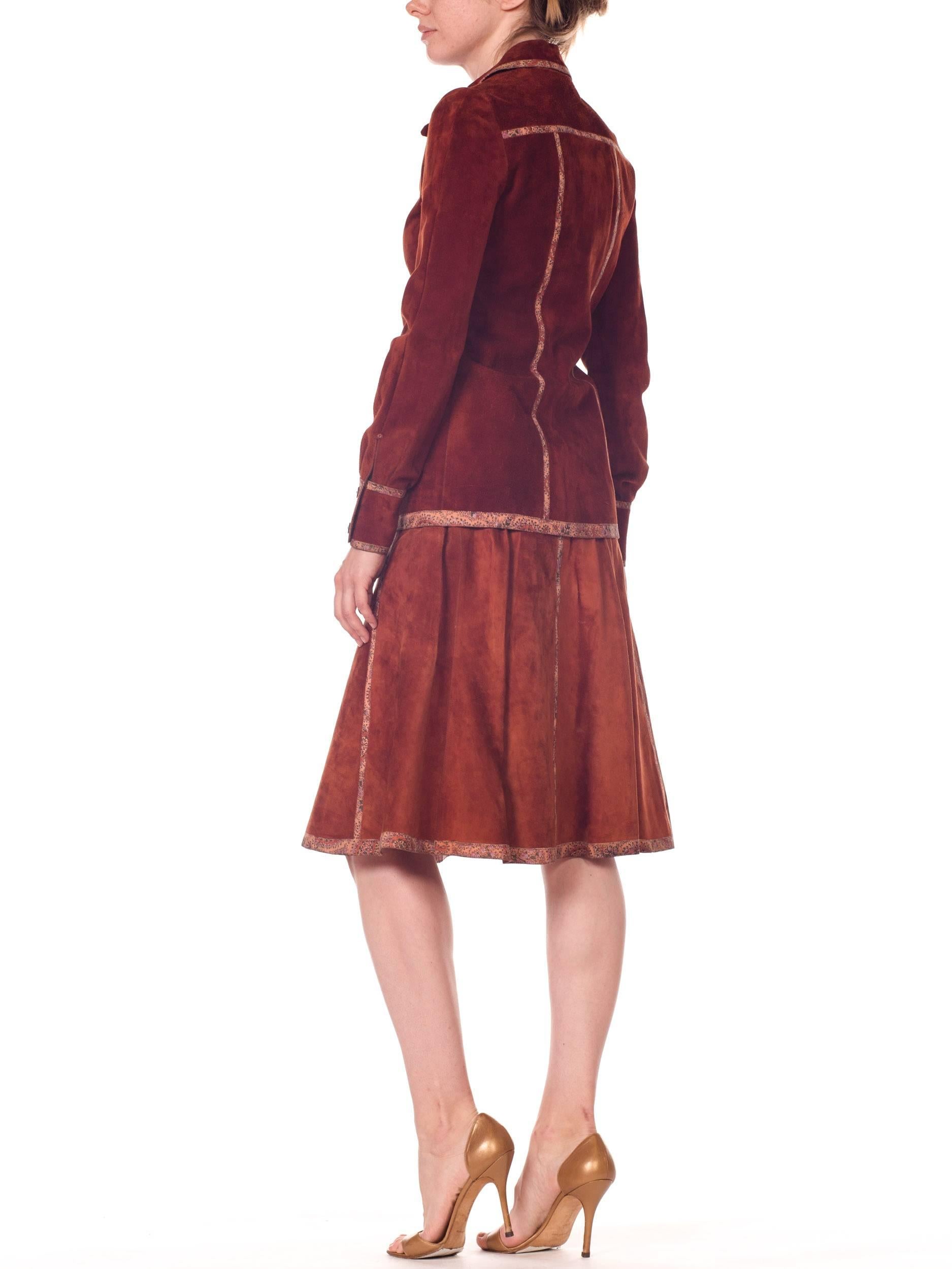 Women's Roberto Cavalli Cognac Suede with Print Panels Jacket and Skirt Set