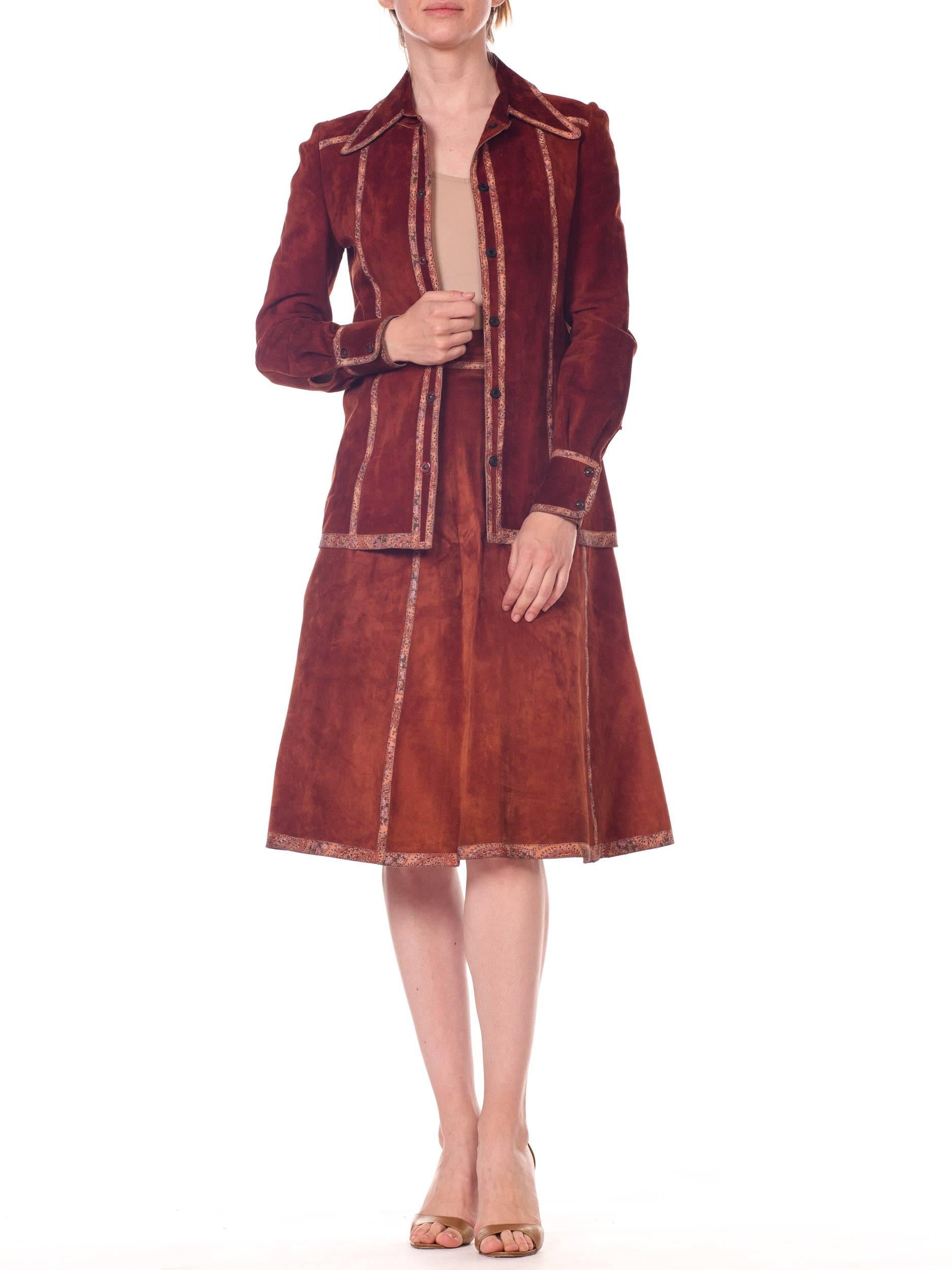 Roberto Cavalli Cognac Suede with Print Panels Jacket and Skirt Set 2