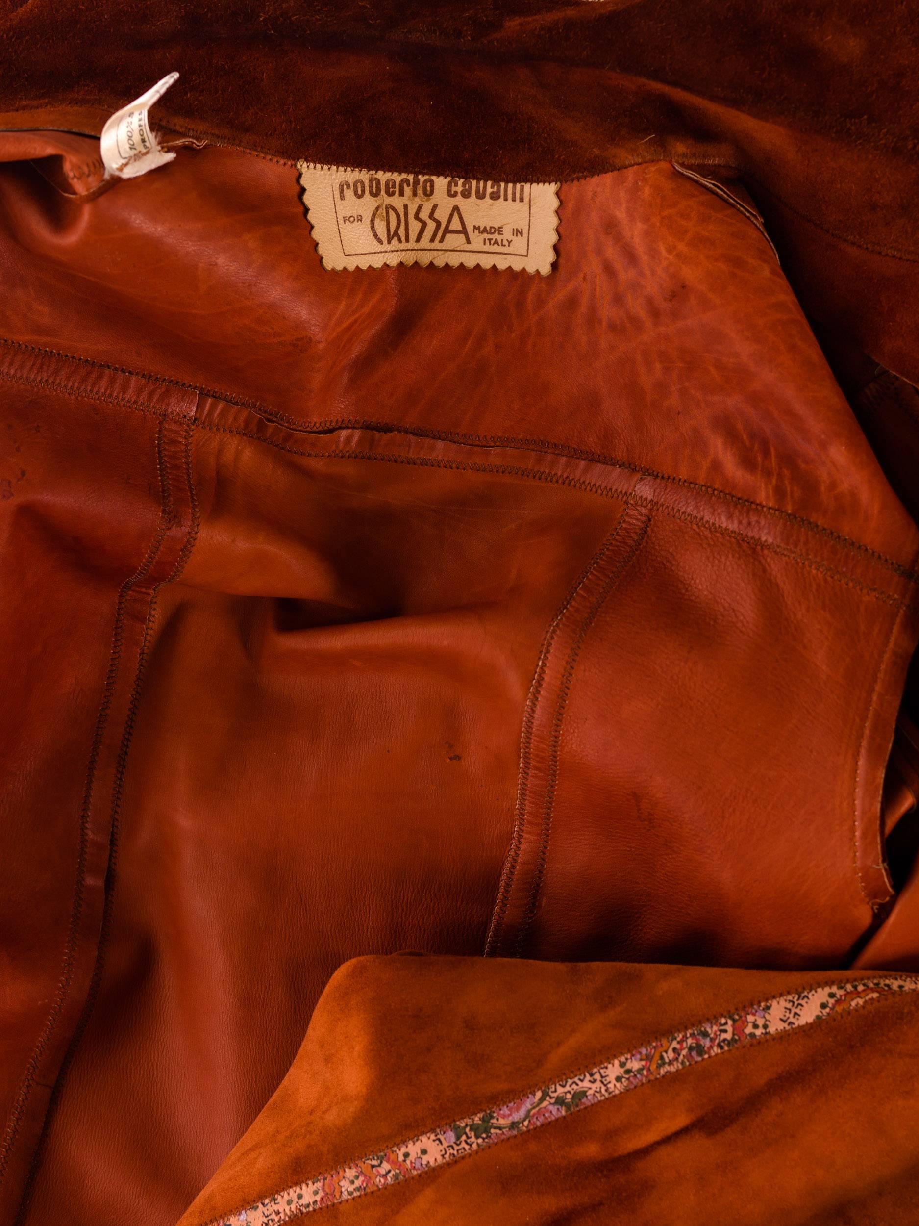 Roberto Cavalli Cognac Suede with Print Panels Jacket and Skirt Set 5