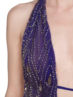 Morphew Collection Cher-Inspired 1970s Beaded Silk Purple Two Piece Ensemble