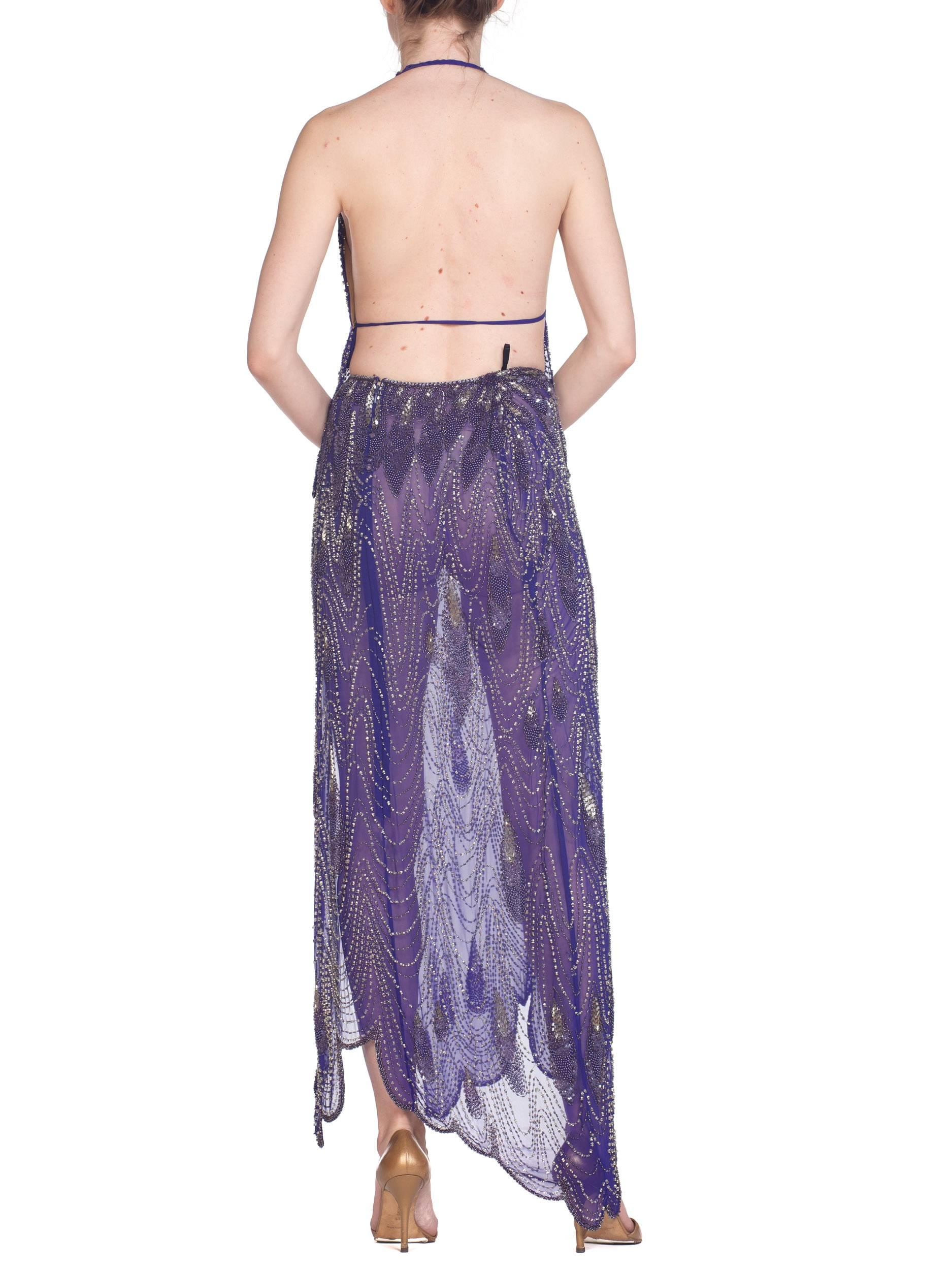 Women's Morphew Collection Cher-Inspired 1970s Beaded Silk Purple Two Piece Ensemble