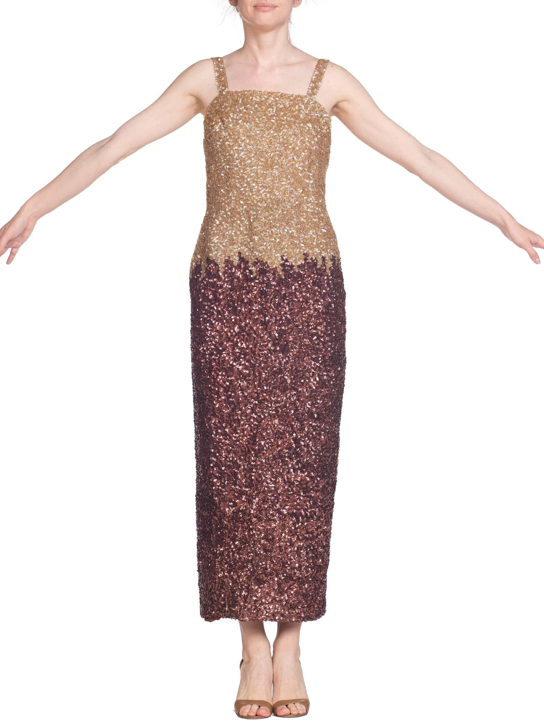 1950S Champagne Bronze Silk Organza Fully Sequined Cocktail Gown Made For Vegas 1