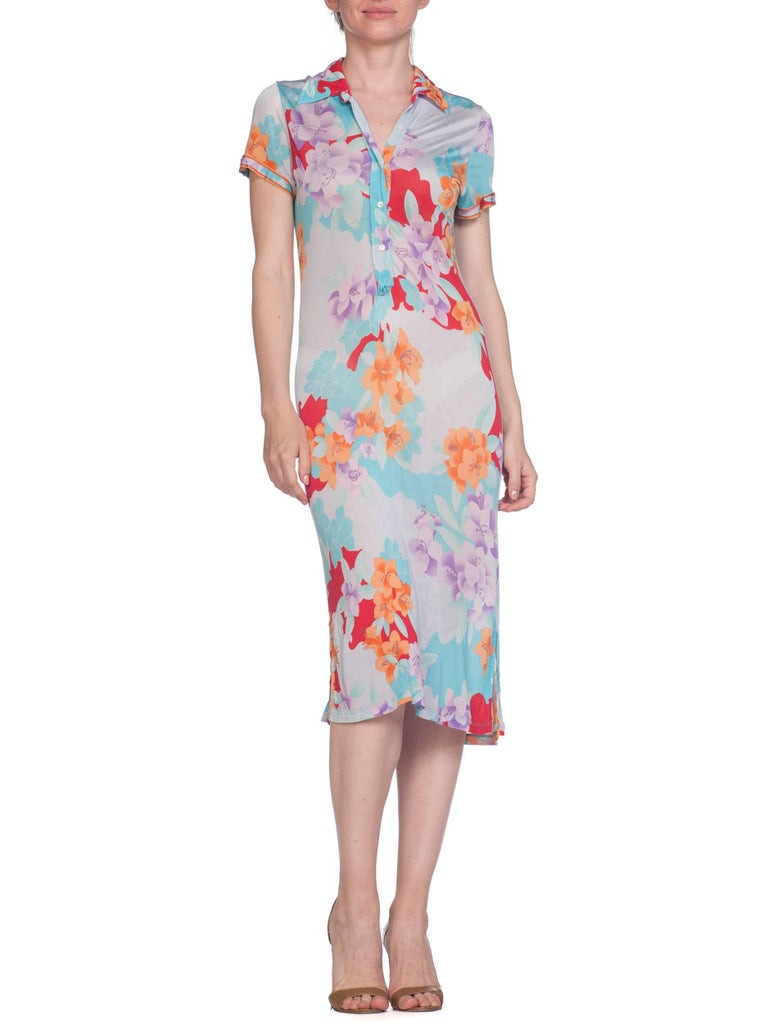 Light weight Leonard Semi-Sheer Silk Jersey Tropical Floral Print Dress ...