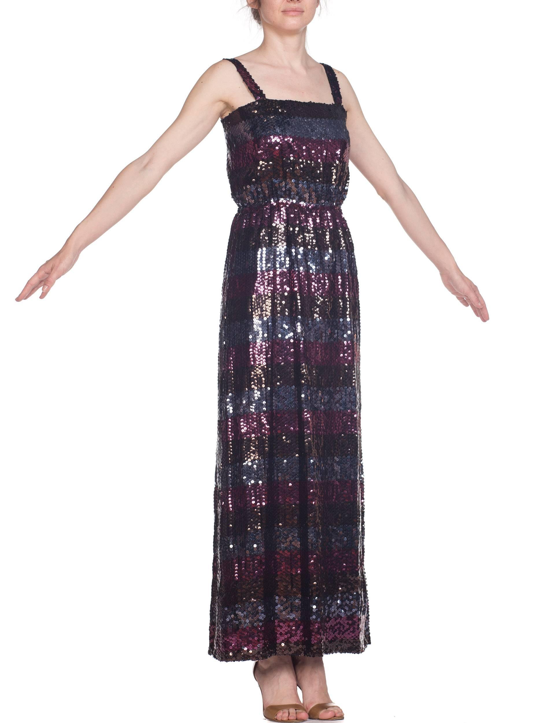 1970s Striped Sequin Disco Gown with Slit 7