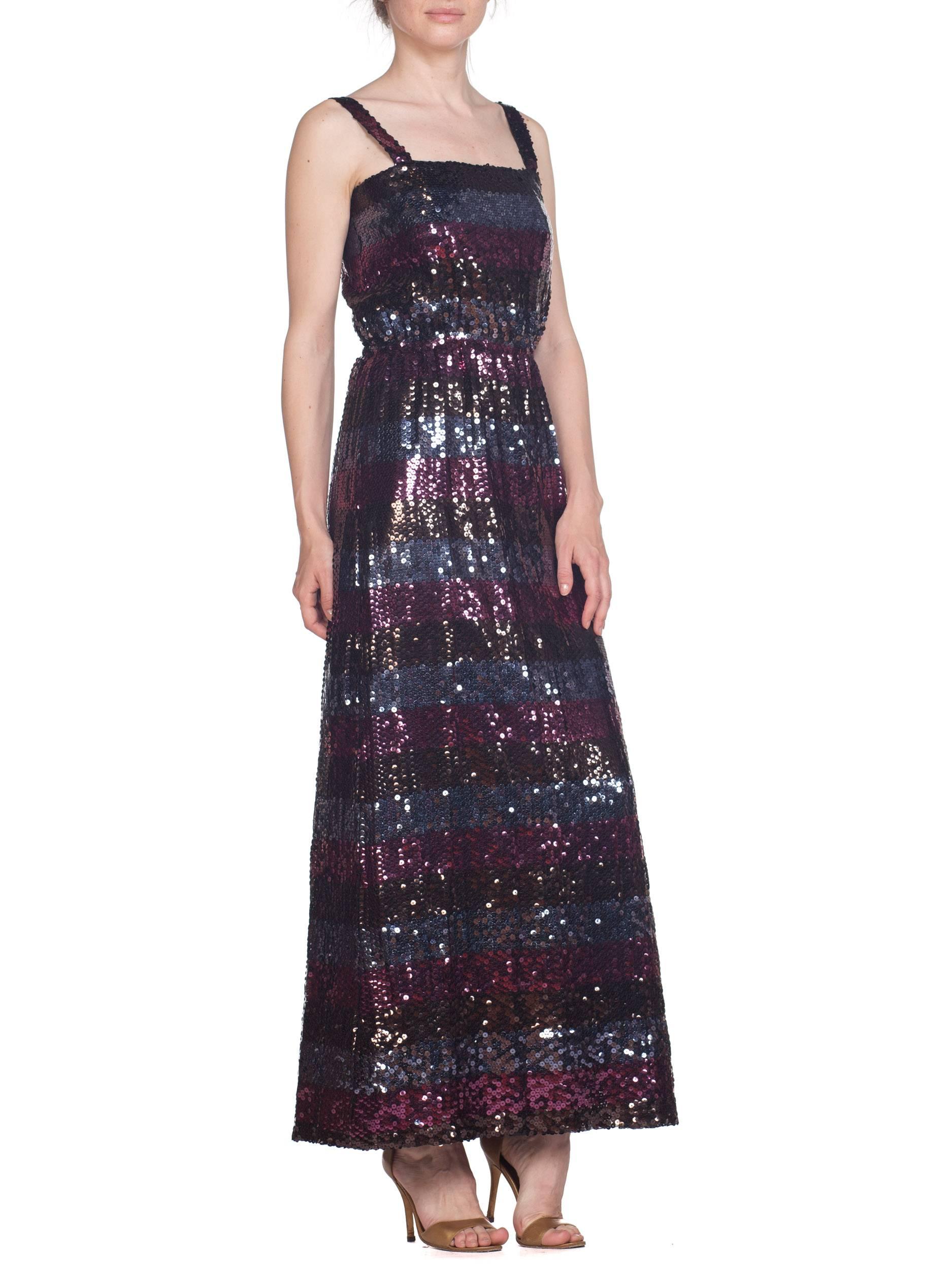 1970s Striped Sequin Disco Gown with Slit In Excellent Condition In New York, NY
