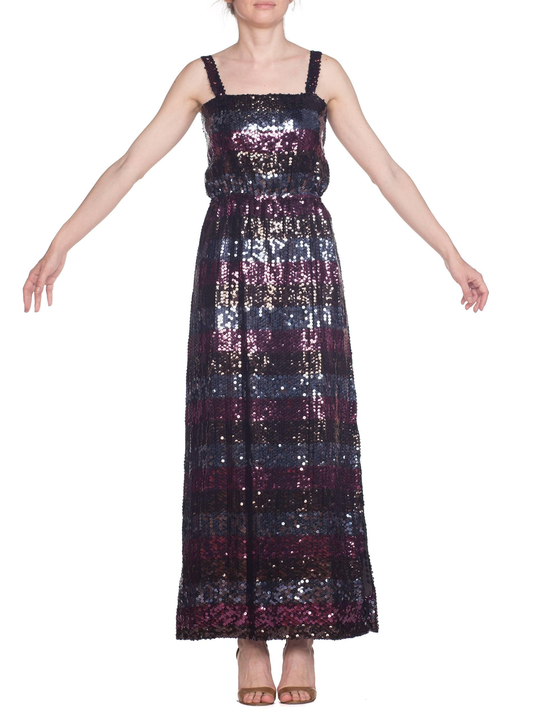 1970s Striped Sequin Disco Gown with Slit 1