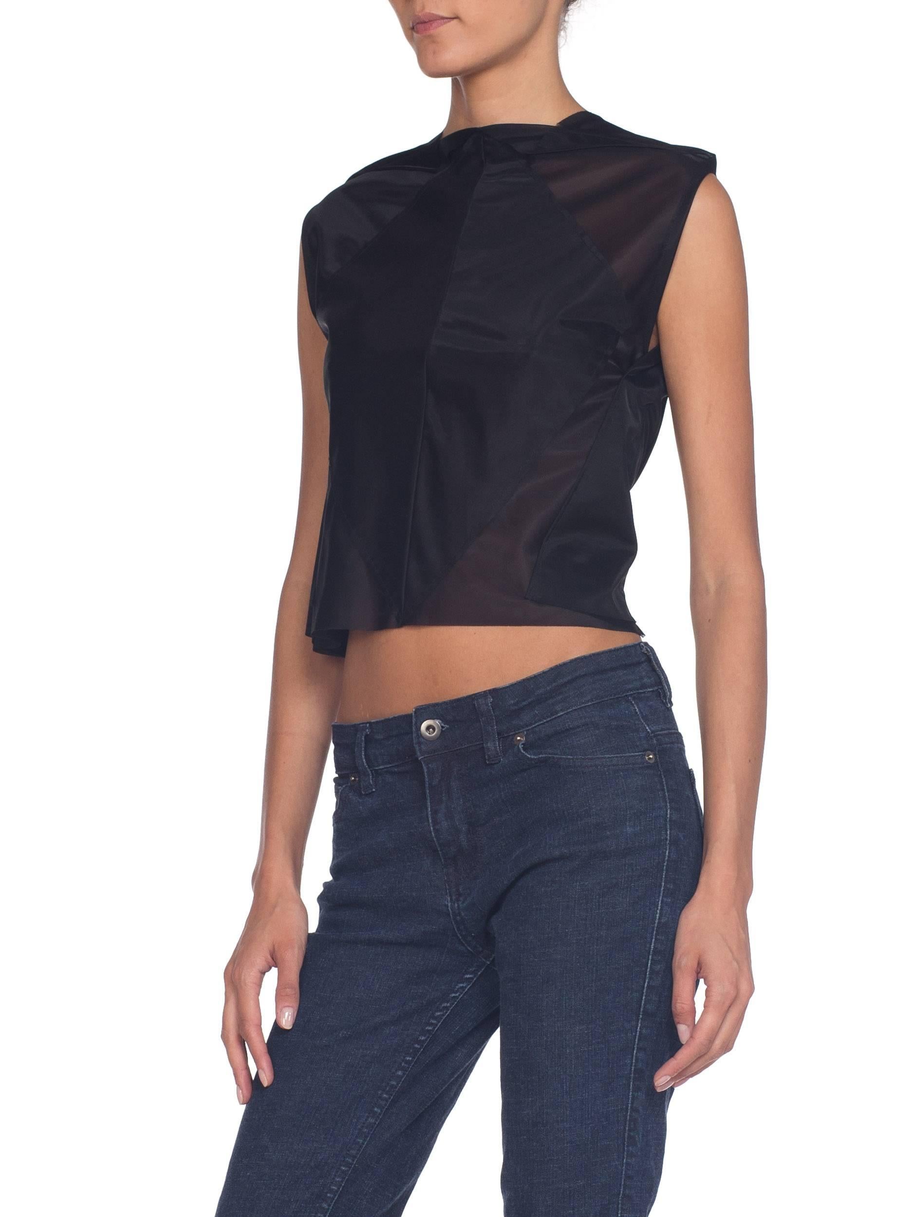 1990S Margiela Nylon Black Geometric Sheer Seamed Crop Top In Excellent Condition In New York, NY
