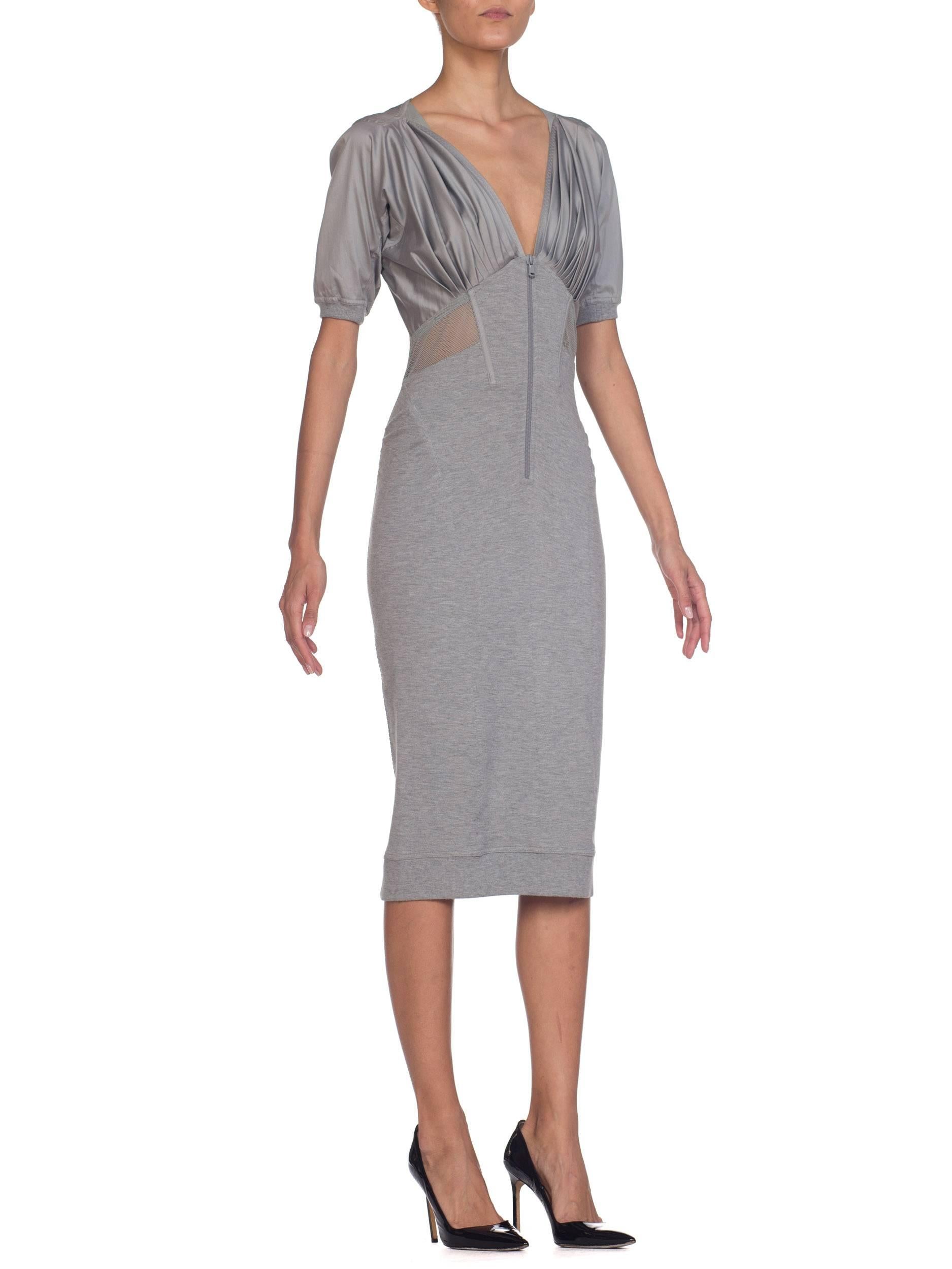 Gray Donna Karan Collection Jersey & Net Boned Zipper Dress