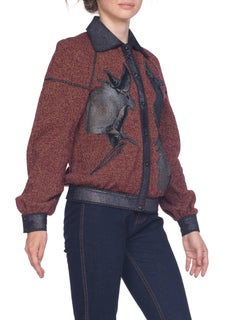 1970s Roberto Cavalli Knit Sweater with Suede Asian Cranes Appliques