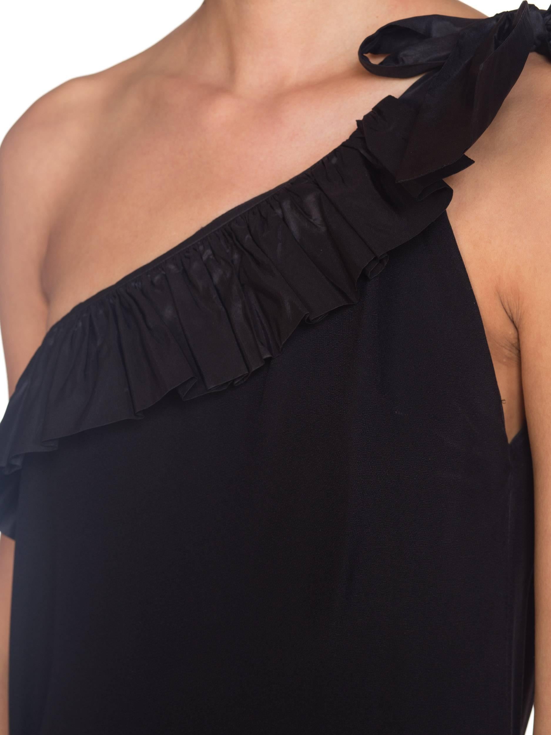  Yves Saint Laurent YSL 1980 black crepe and silk taffeta ruffles LIB In Excellent Condition In New York, NY