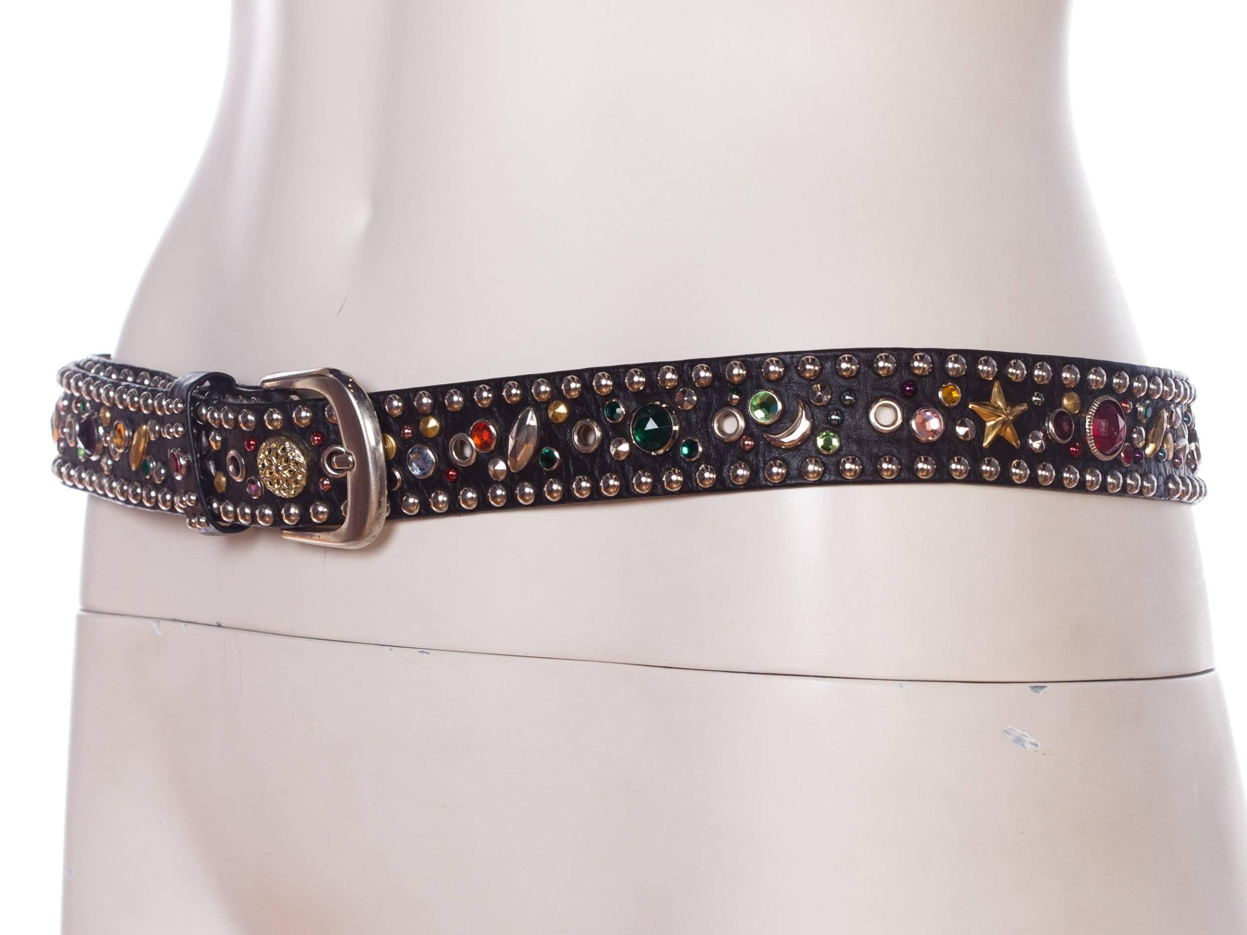 1980s Crystal Studded Leather Belt In Excellent Condition In New York, NY