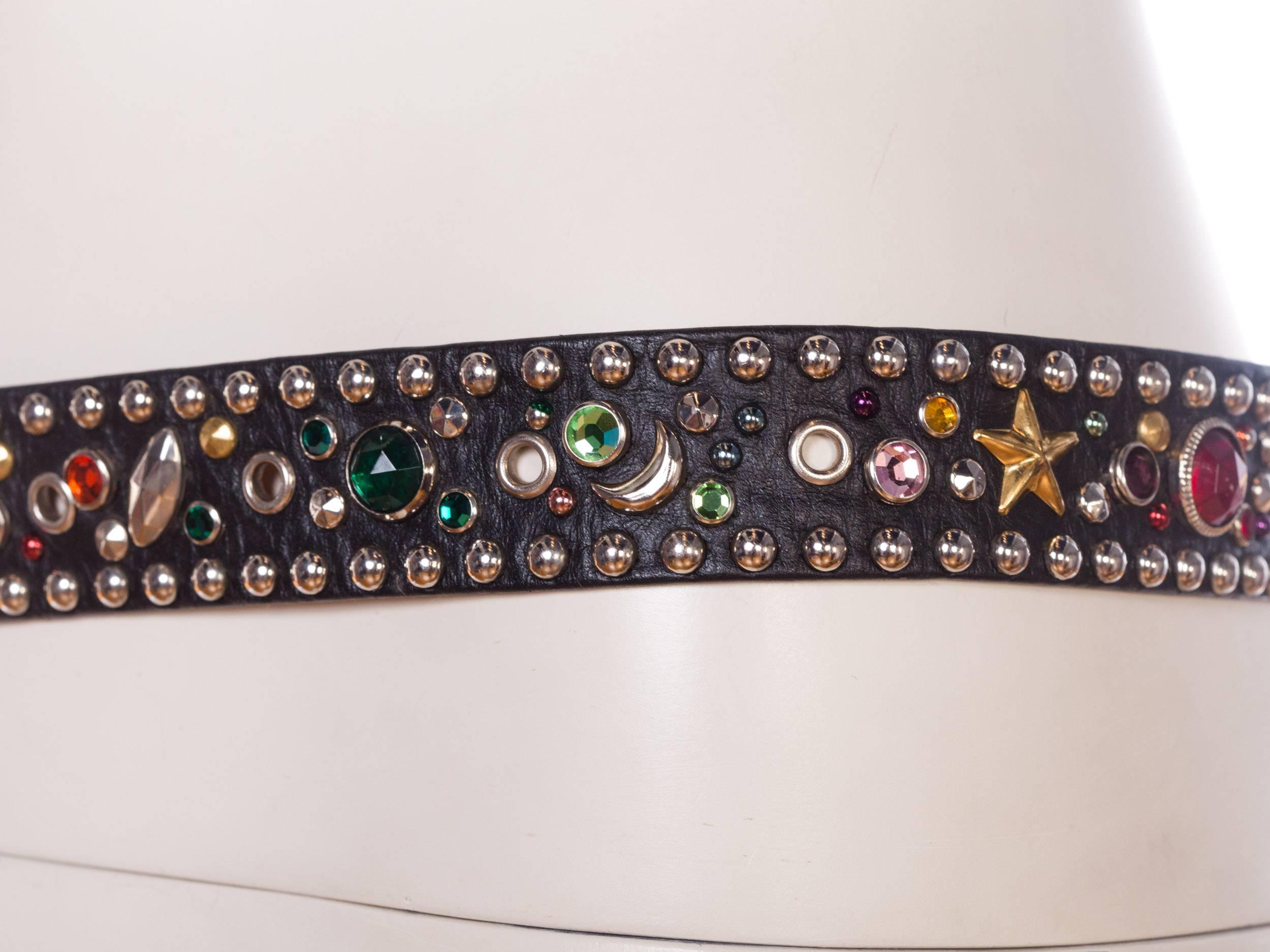 Women's or Men's 1980s Crystal Studded Leather Belt