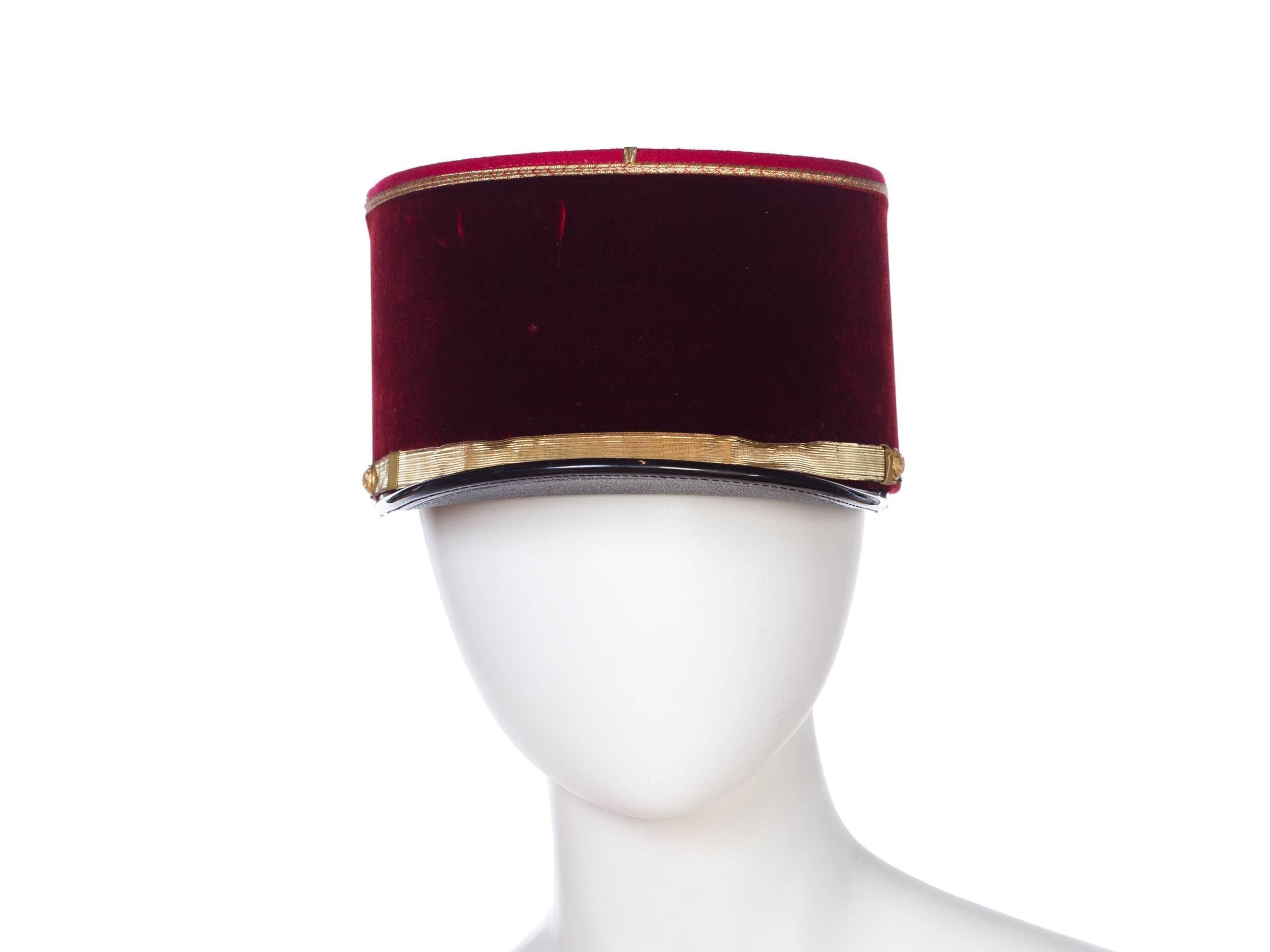 Antique Velvet French Military Hat, about a size 7 1/4