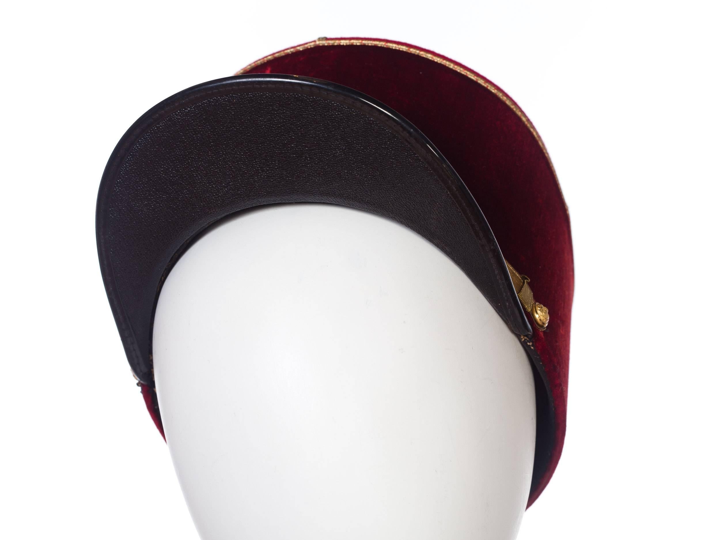 Antique Velvet French Military Hat In Excellent Condition In New York, NY