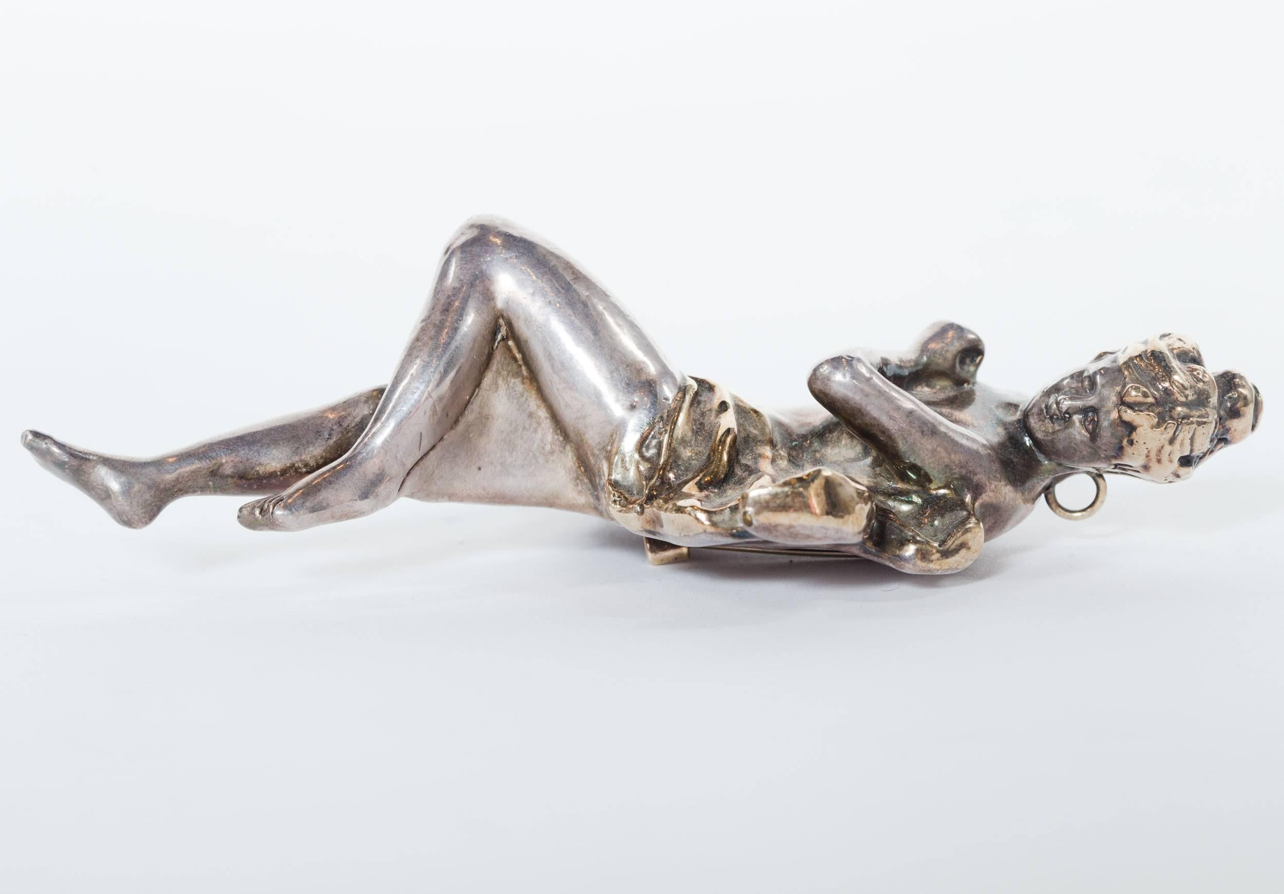 Women's Rachel Gera Silver Victorian Nude Woman Pendant Pin