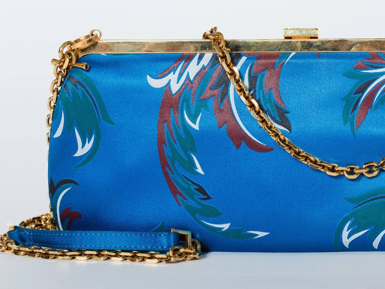 1990s Gianni Versace Baroque Satin Clutch with Gold Chain Strap and