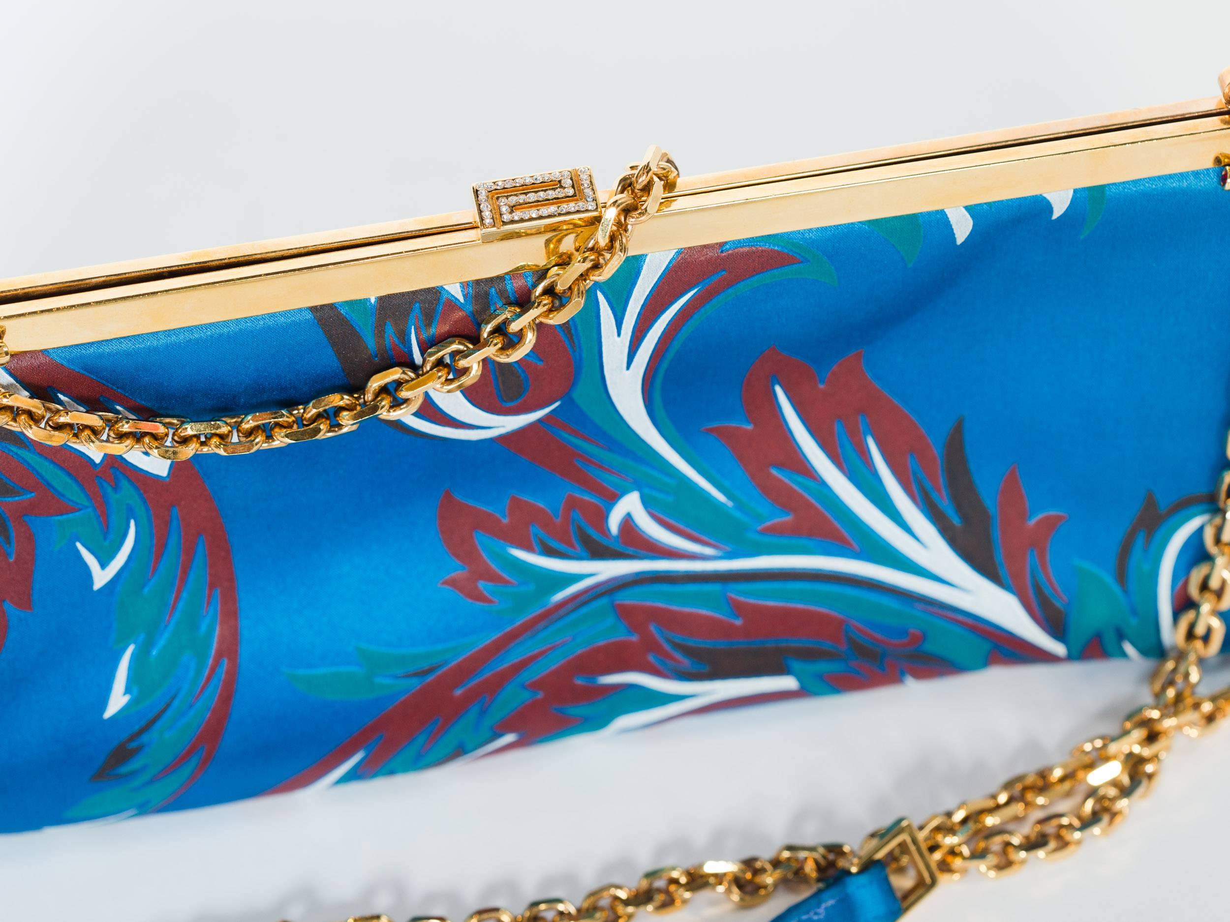 1990S GIANNI VERSACE Baroque Satin Clutch With Gold Chain Strap and ...