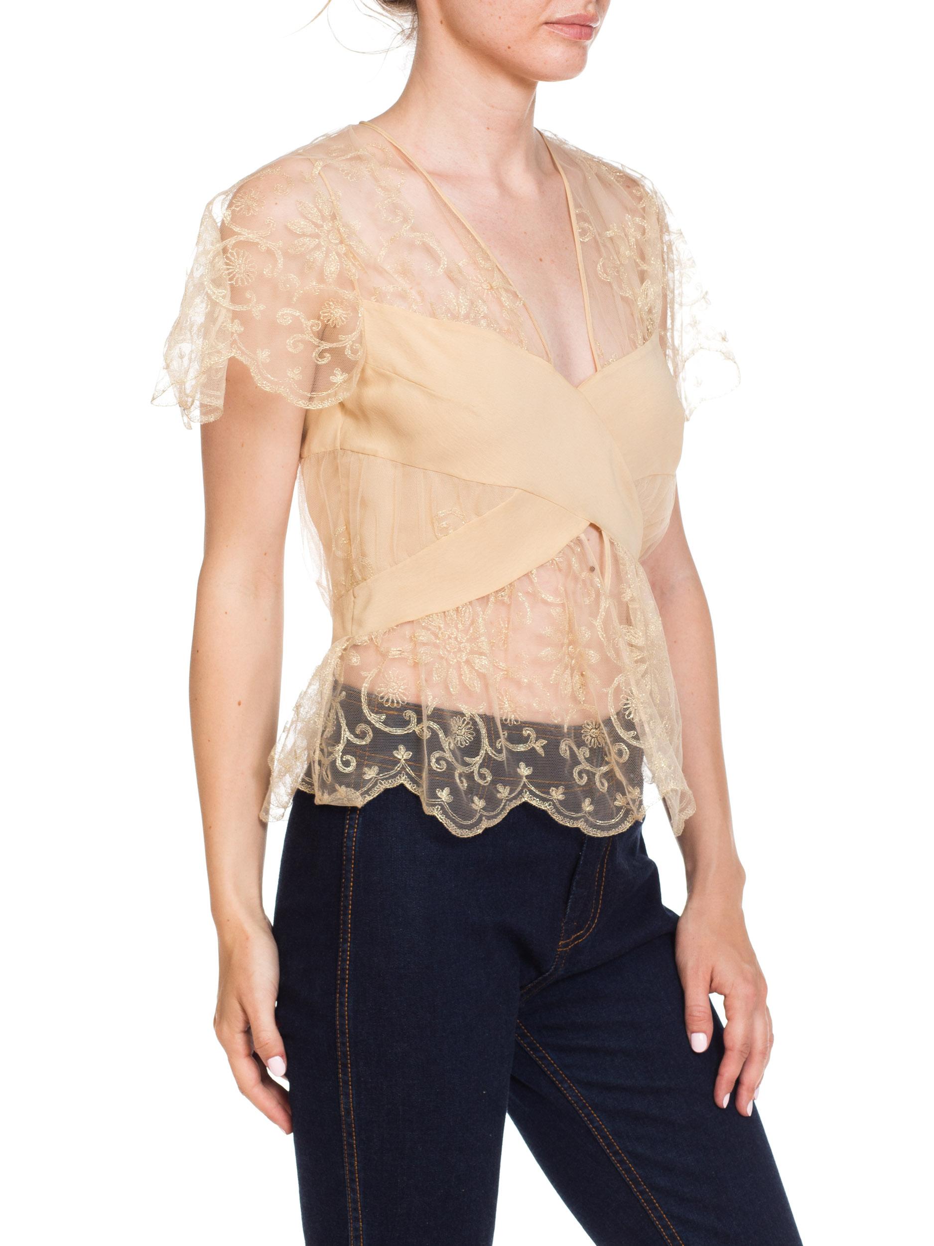 Beige John Galliano for Christian Dior Sheer Lace Blouse
