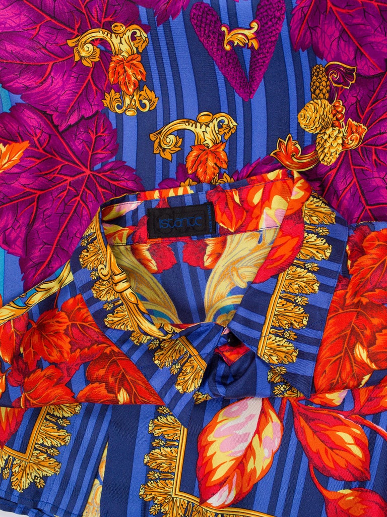 1990S GIANNI VERSACE Silk Men's Istante Gold Baroque Shirt at 1stDibs