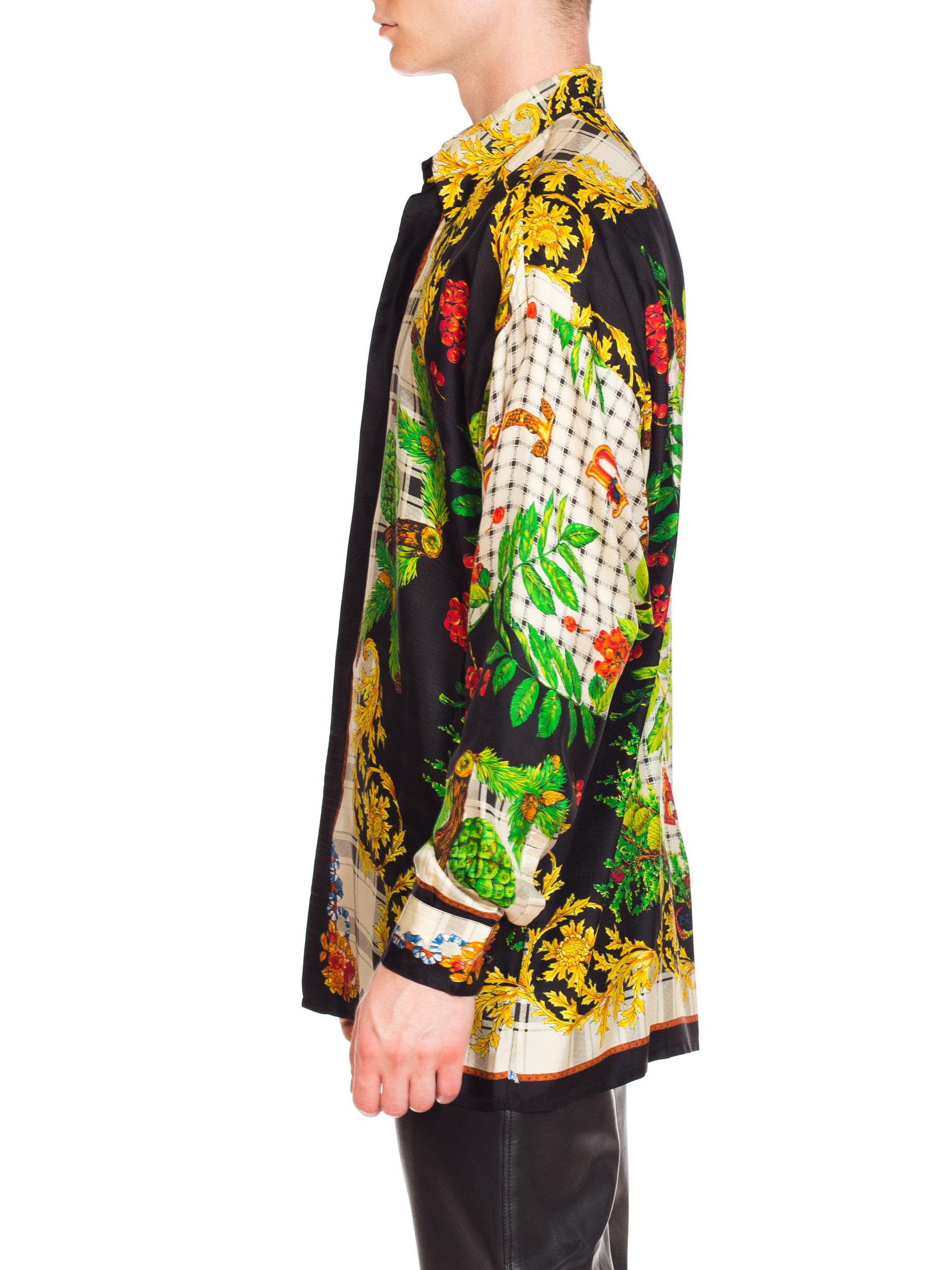 1990S GIANNI VERSACE Silk Men's Istante Autumnal Baroque Print Shirt Sz 48 1