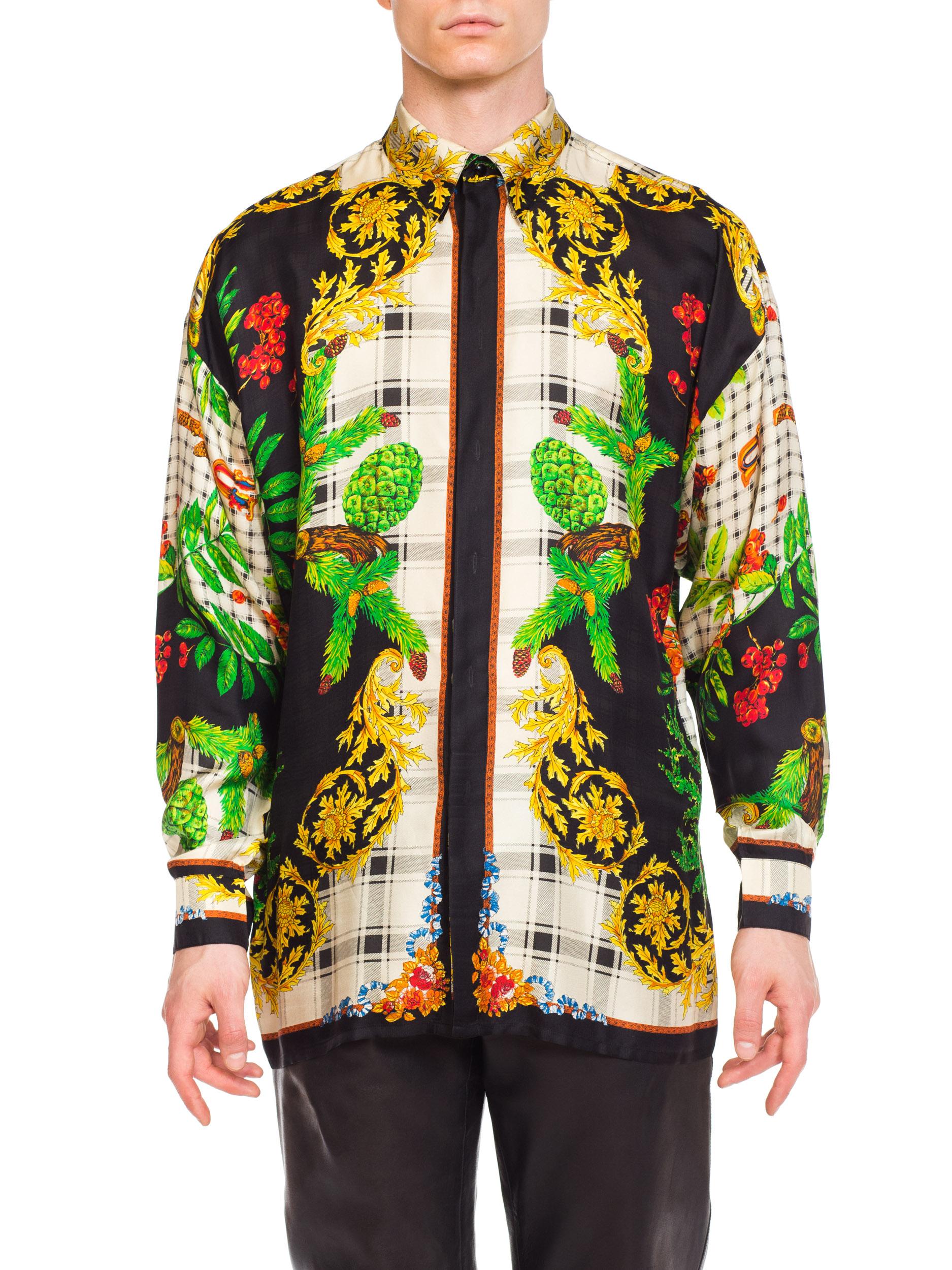 1990S GIANNI VERSACE Silk Men's Istante Autumnal Baroque Print Shirt Sz 48 2