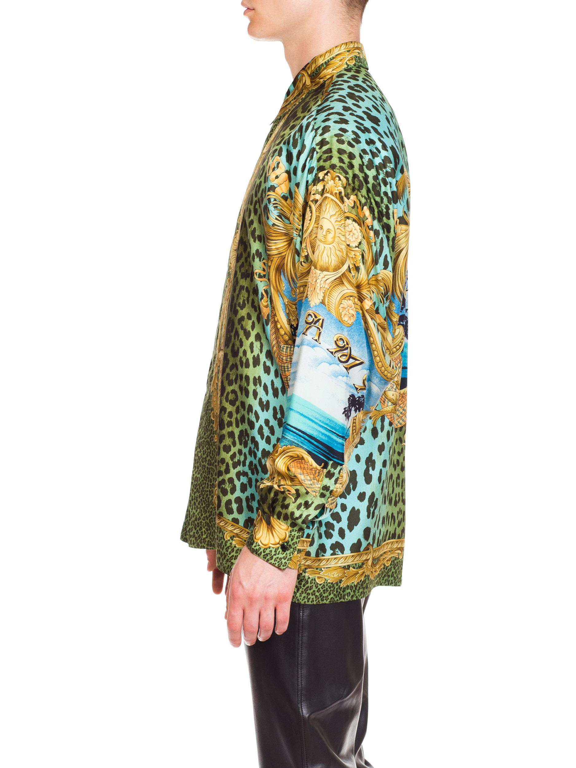 Gianni Versace Miami Leopard Baroque Silk Shirt, 1990s  In Excellent Condition In New York, NY