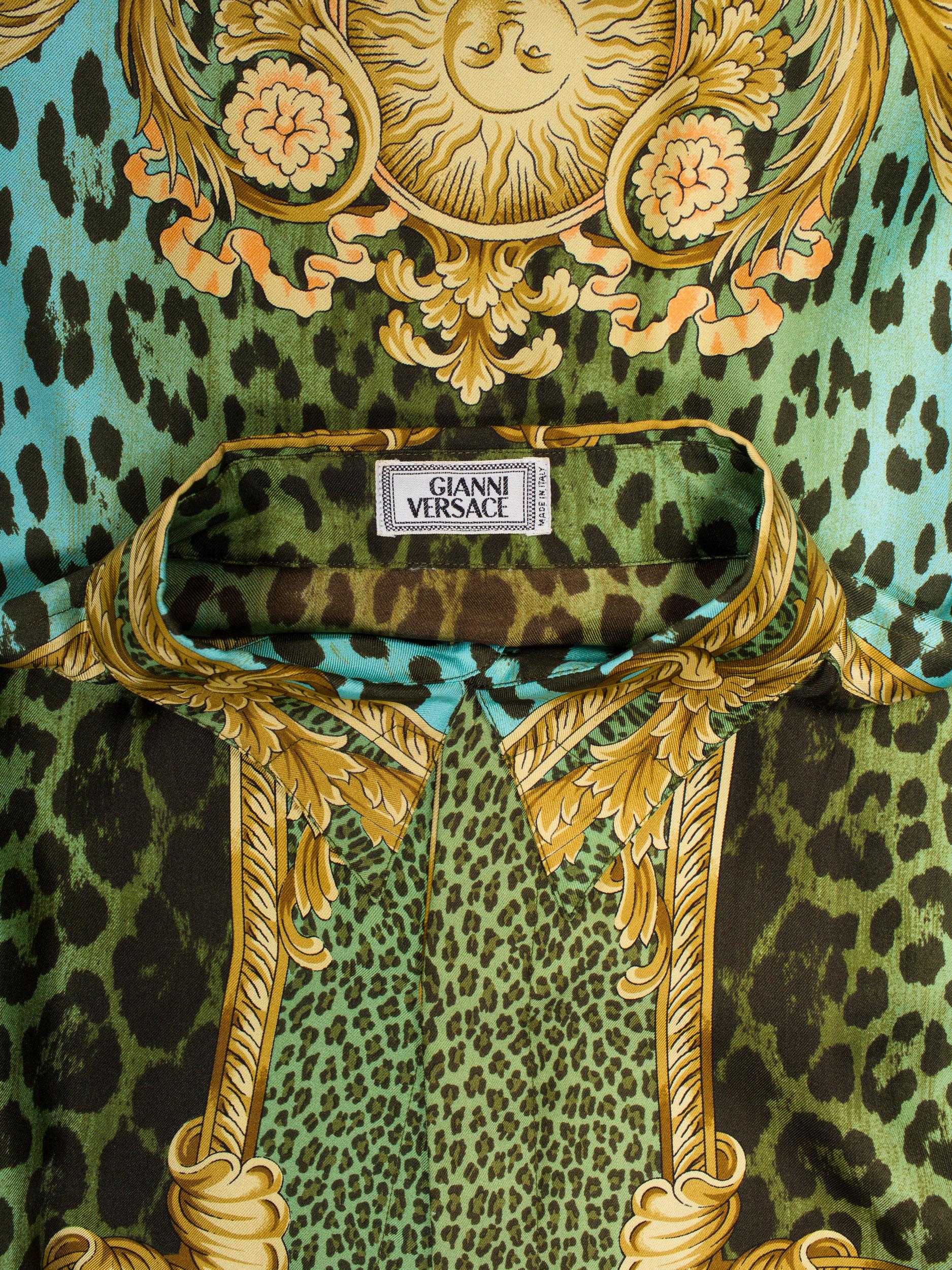 Men's Gianni Versace Miami Leopard Baroque Silk Shirt, 1990s 