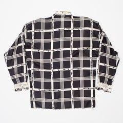 1990S GIANNI VERSACE Black & White Silk Men's Illuminati Cross Shirt Sz 48